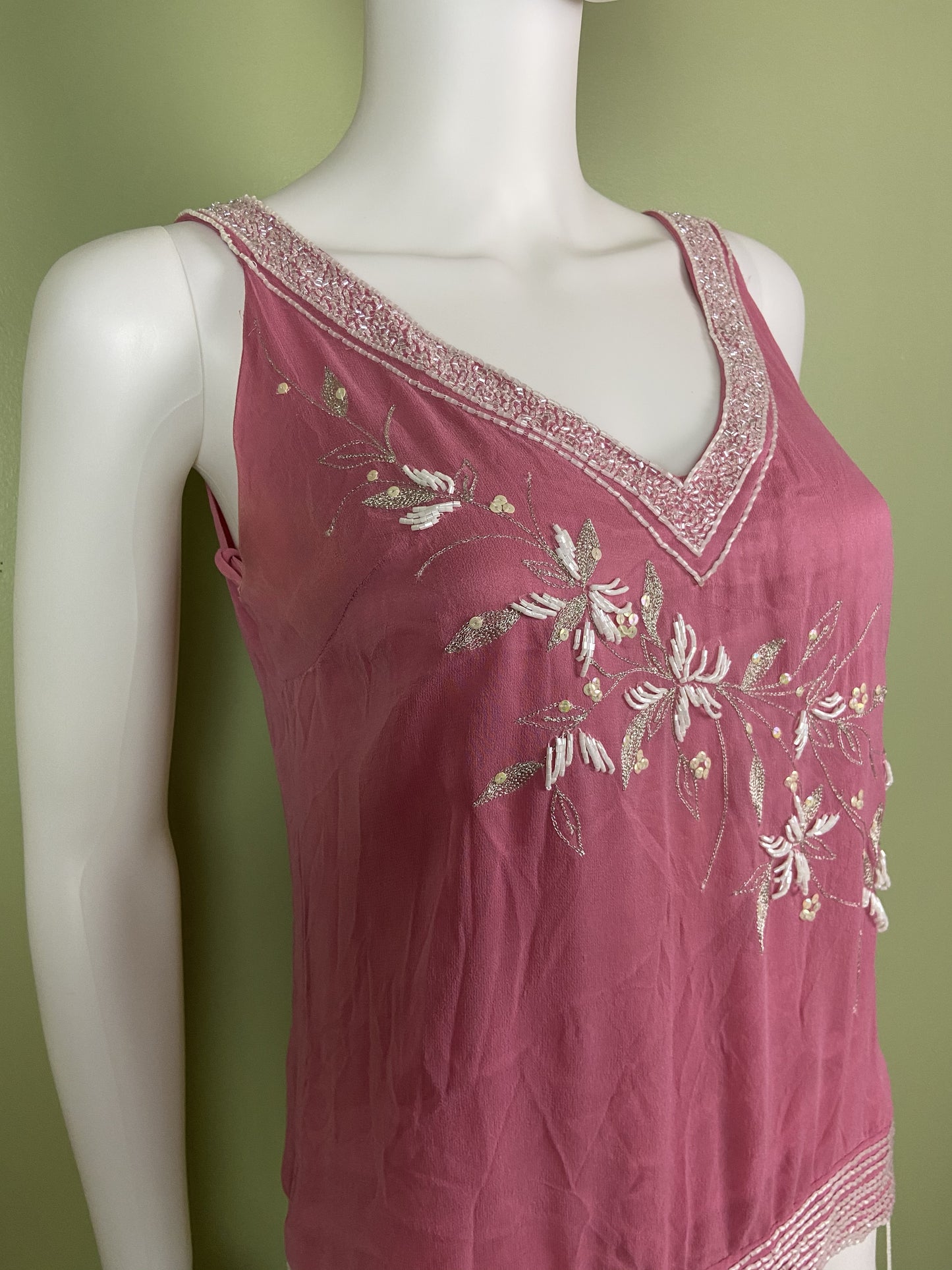 Pink Silk Beaded Sequin Tank Top Abby Essie