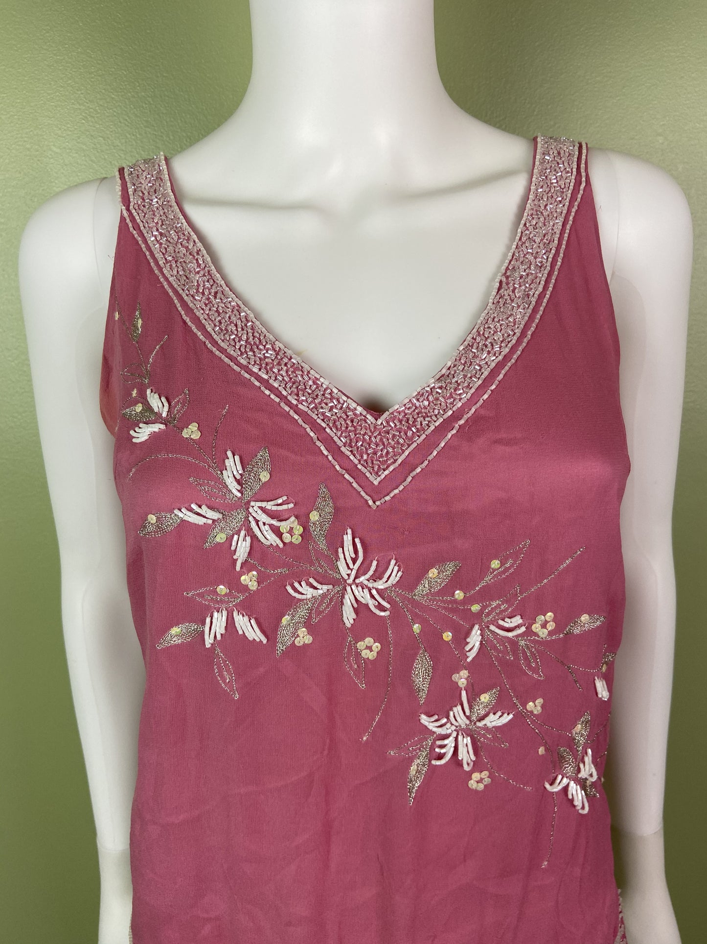 Pink Silk Beaded Sequin Tank Top Abby Essie