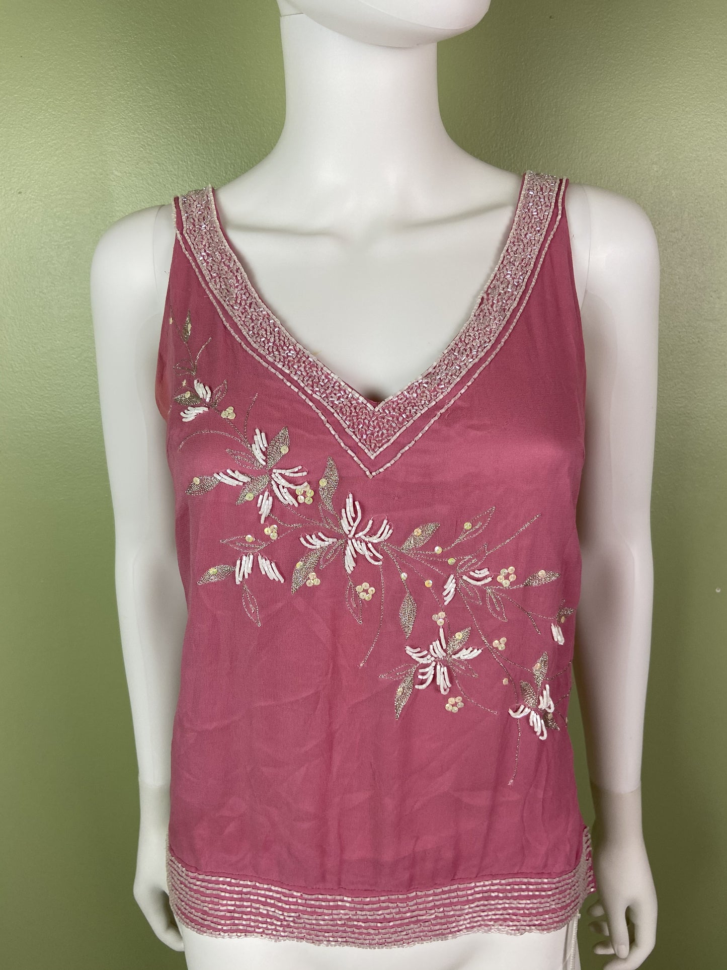 Pink Silk Beaded Sequin Tank Top Abby Essie