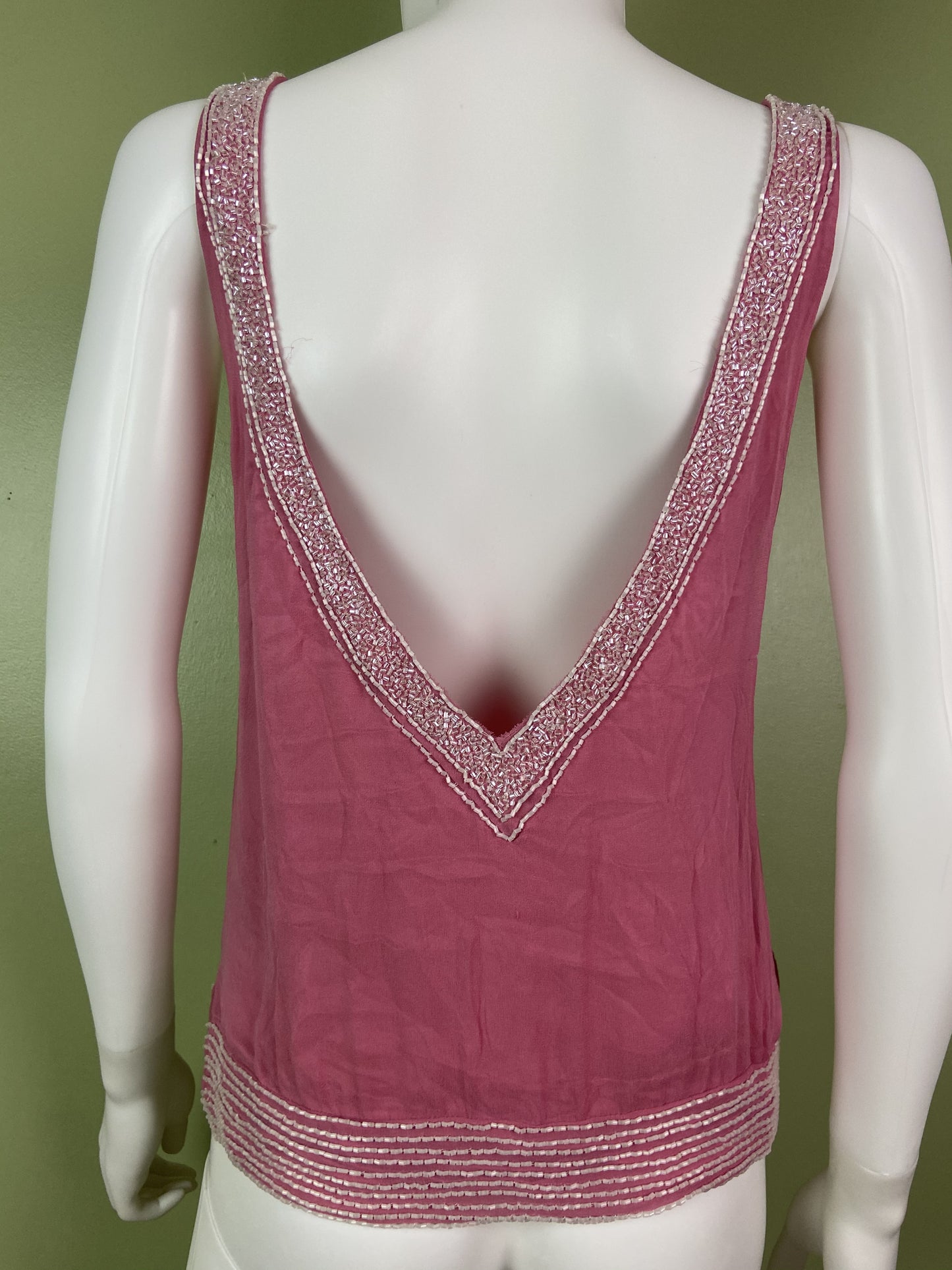 Pink Silk Beaded Sequin Tank Top Abby Essie