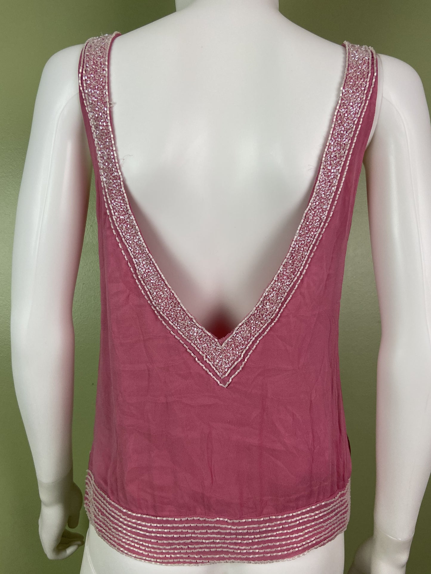 Pink Silk Beaded Sequin Tank Top Abby Essie