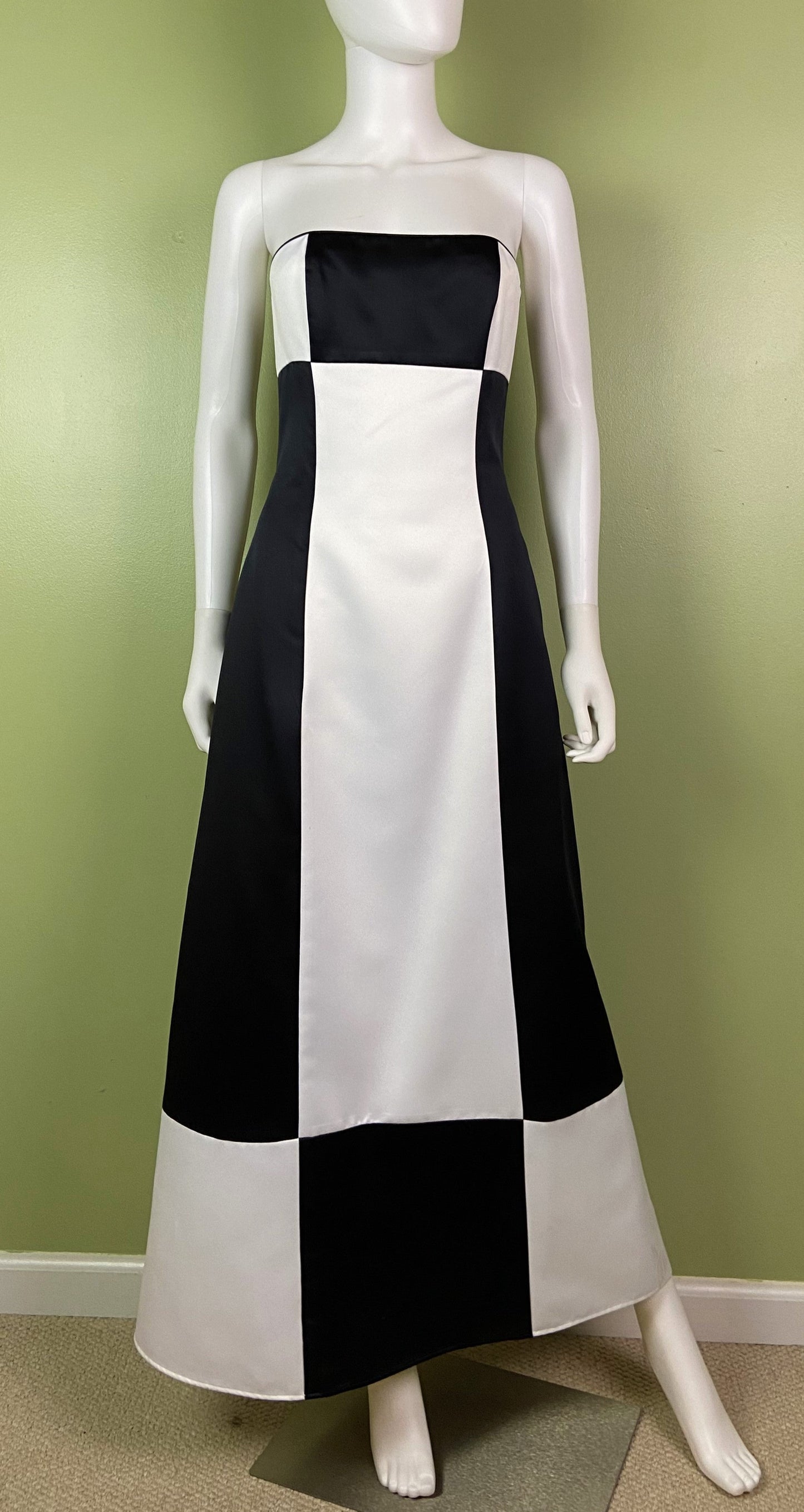 Vintage Satin Black White Checkerboard Tuxedo Gown Abby Essie