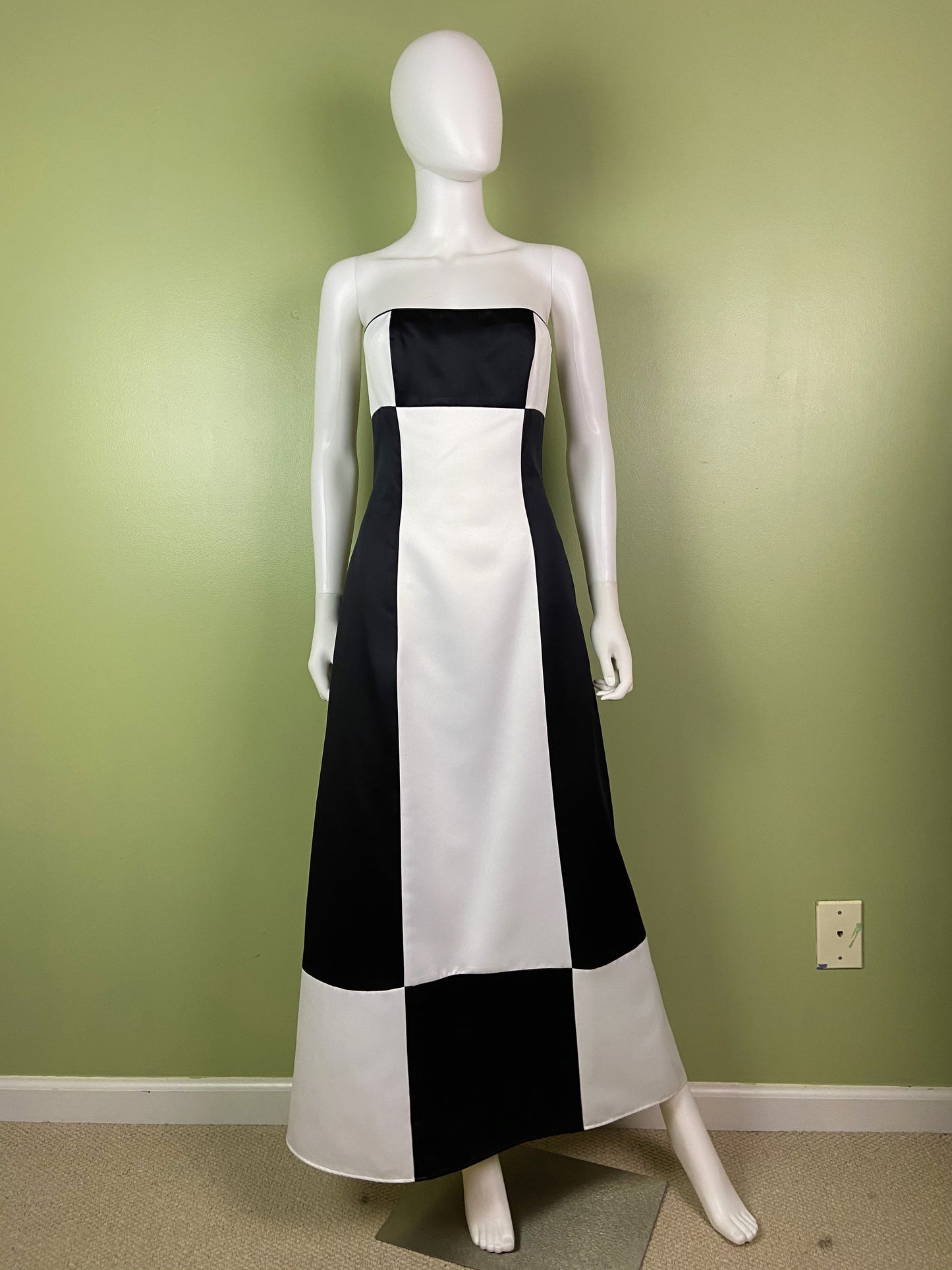 Vintage Satin Black White Checkerboard Tuxedo Gown Abby Essie