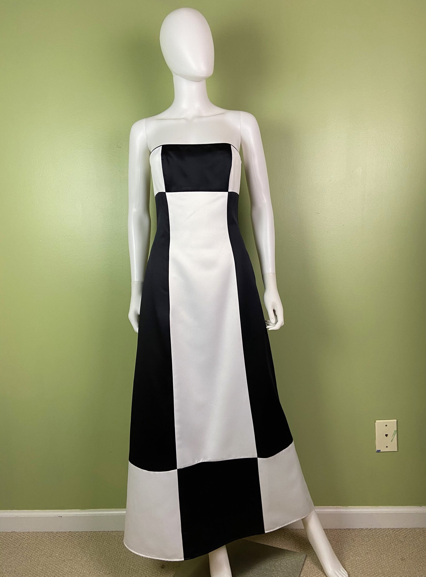 Vintage Satin Black White Checkerboard Tuxedo Gown Abby Essie