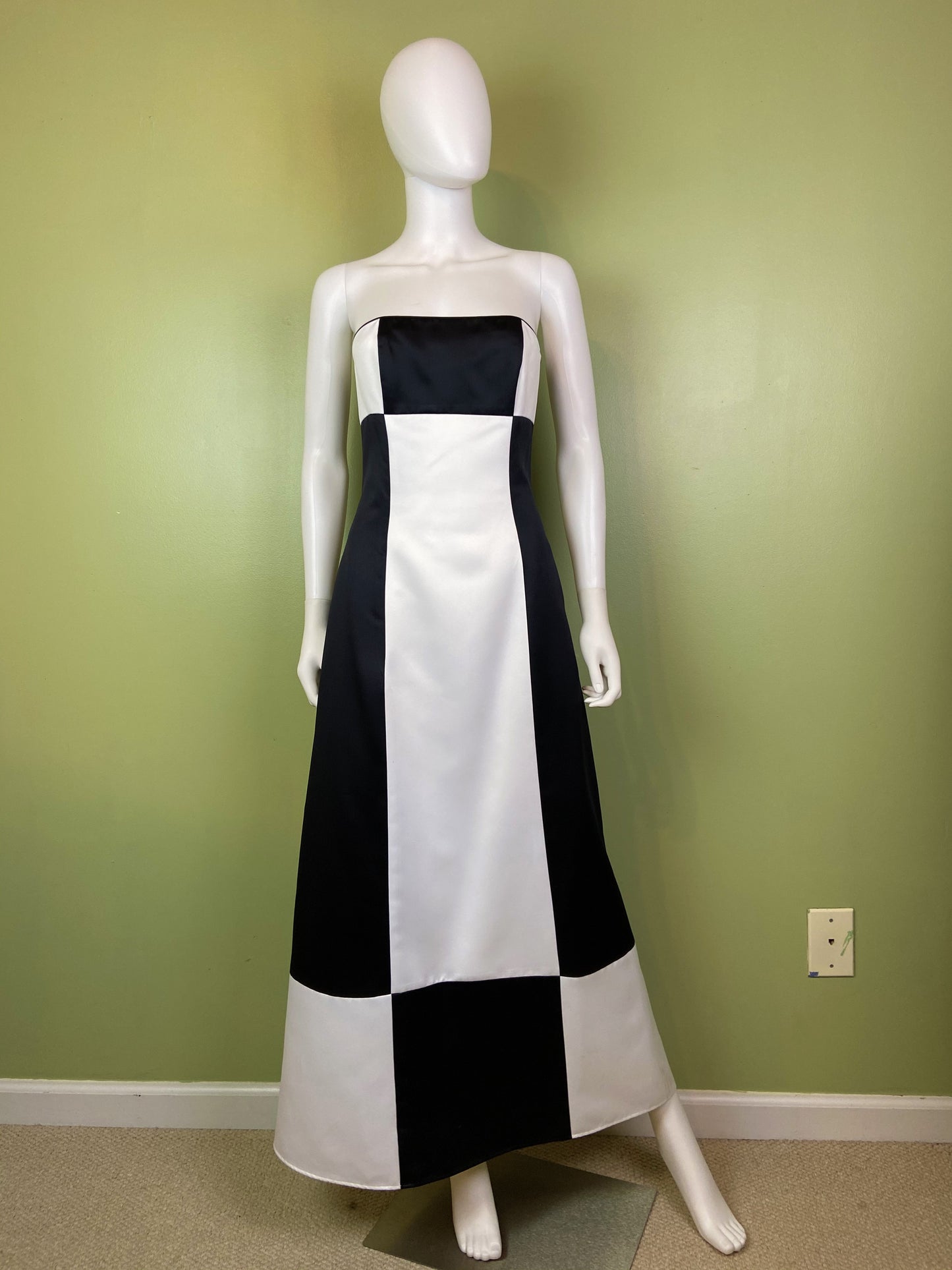 Vintage Satin Black White Checkerboard Tuxedo Gown Abby Essie