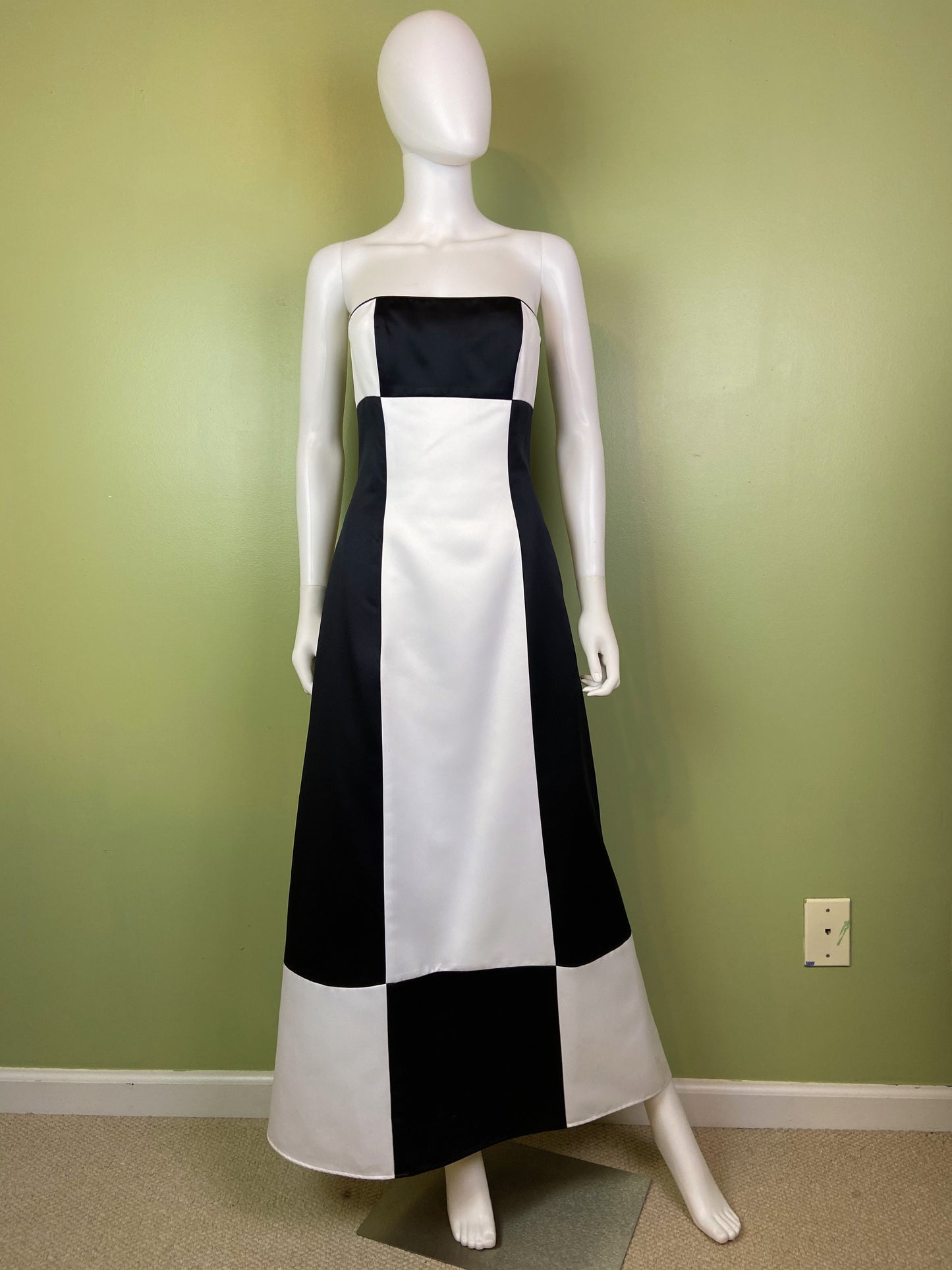 Vintage Satin Black White Checkerboard Tuxedo Gown Abby Essie