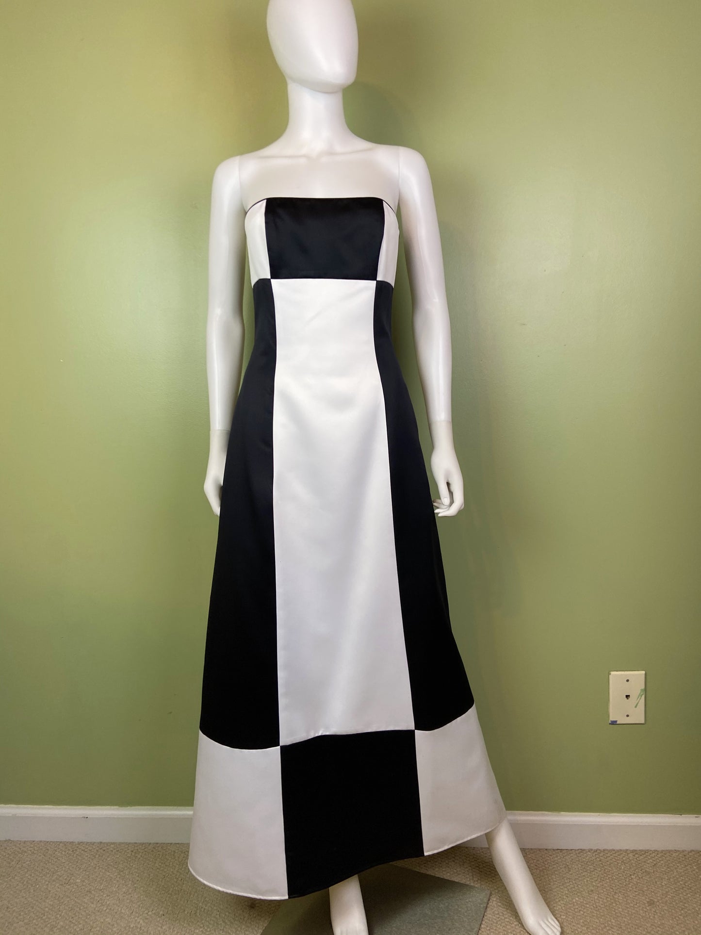 Vintage Satin Black White Checkerboard Tuxedo Gown Abby Essie