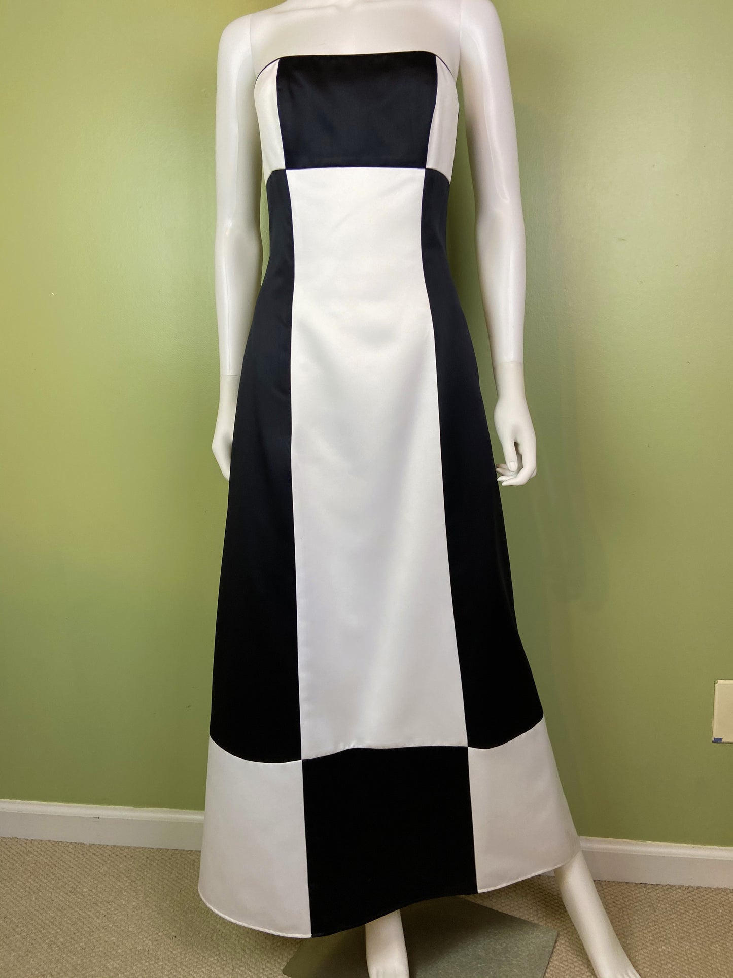 Vintage Satin Black White Checkerboard Tuxedo Gown Abby Essie