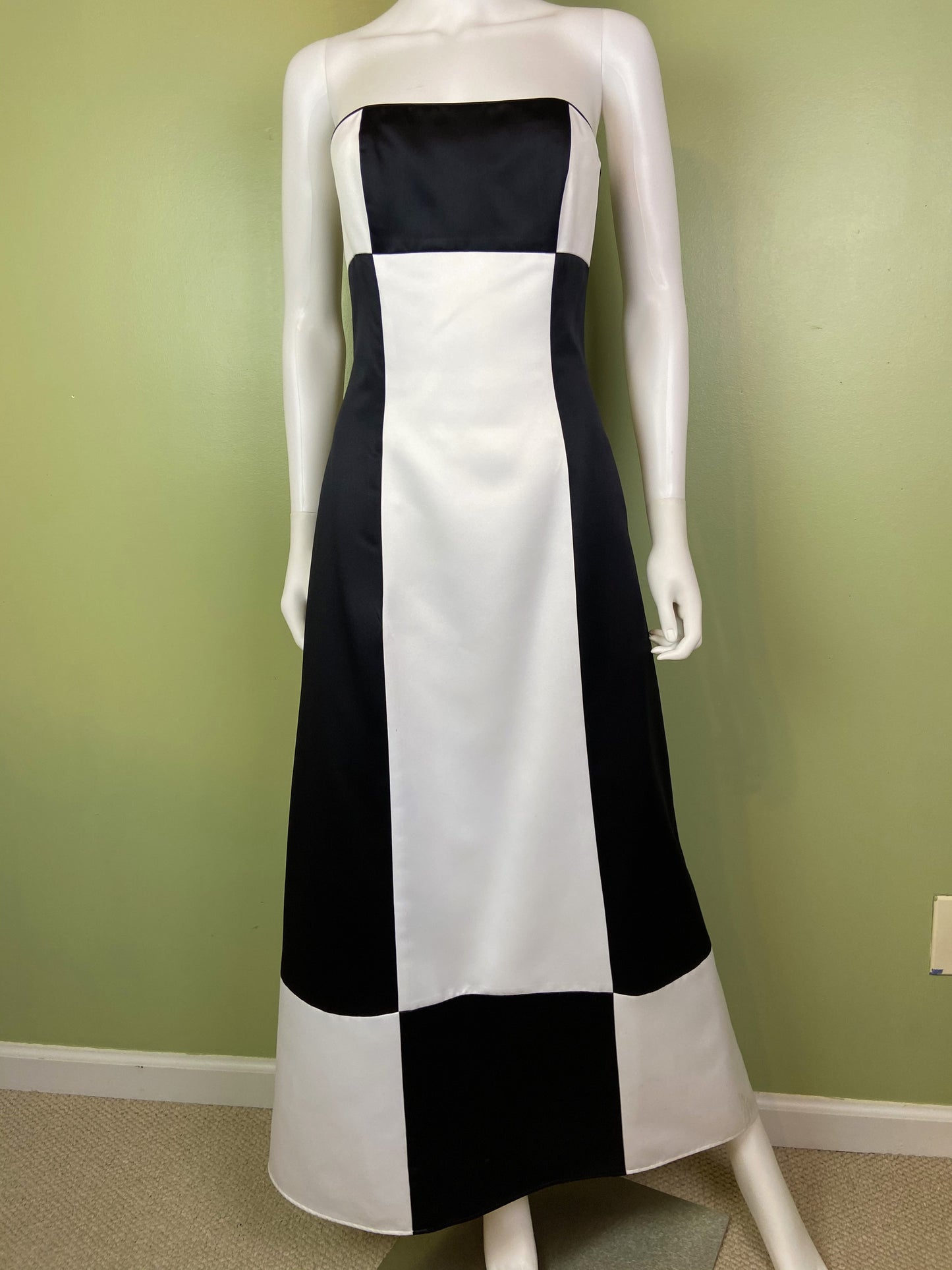 Vintage Satin Black White Checkerboard Tuxedo Gown Abby Essie