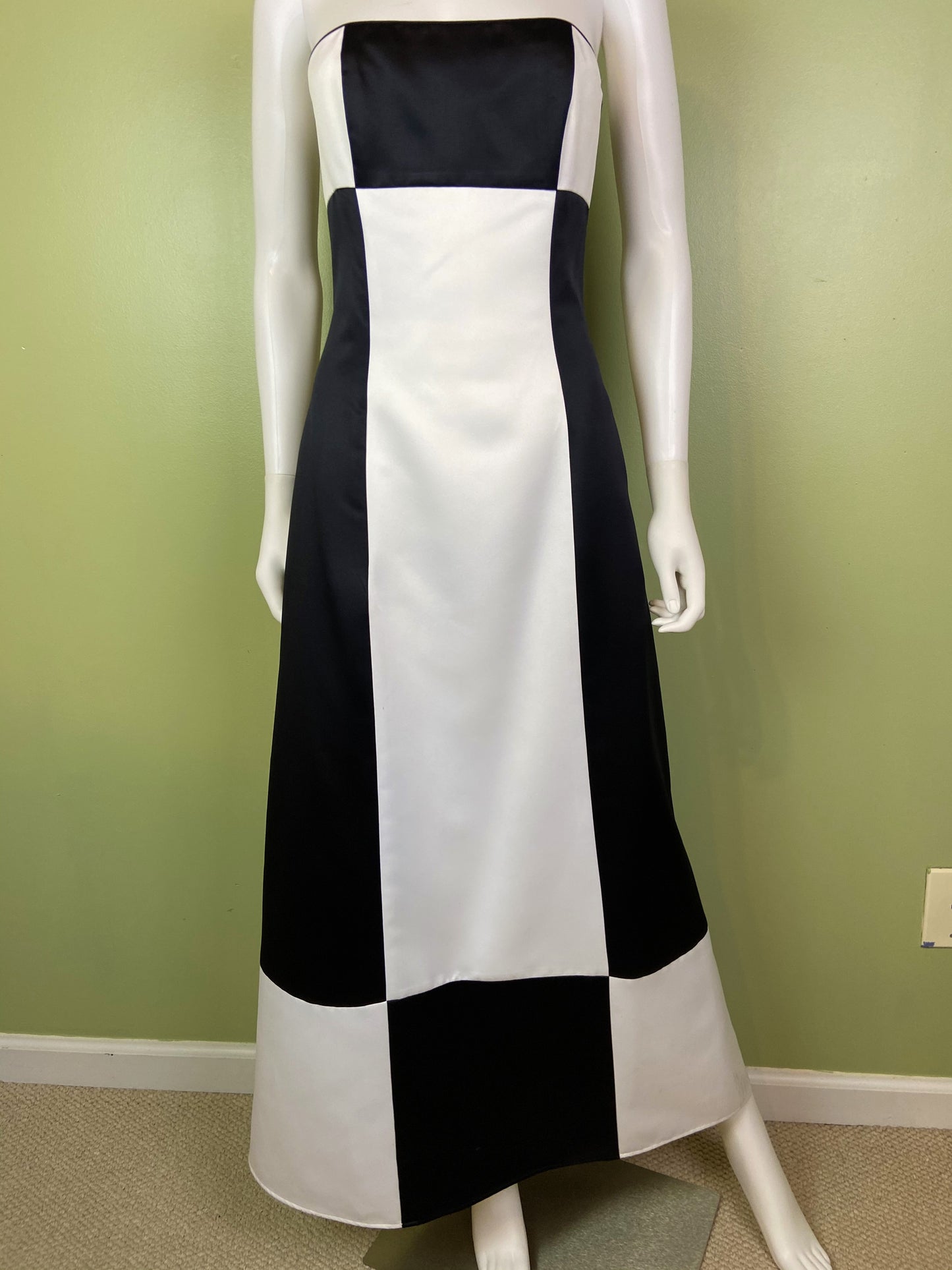 Vintage Satin Black White Checkerboard Tuxedo Gown Abby Essie