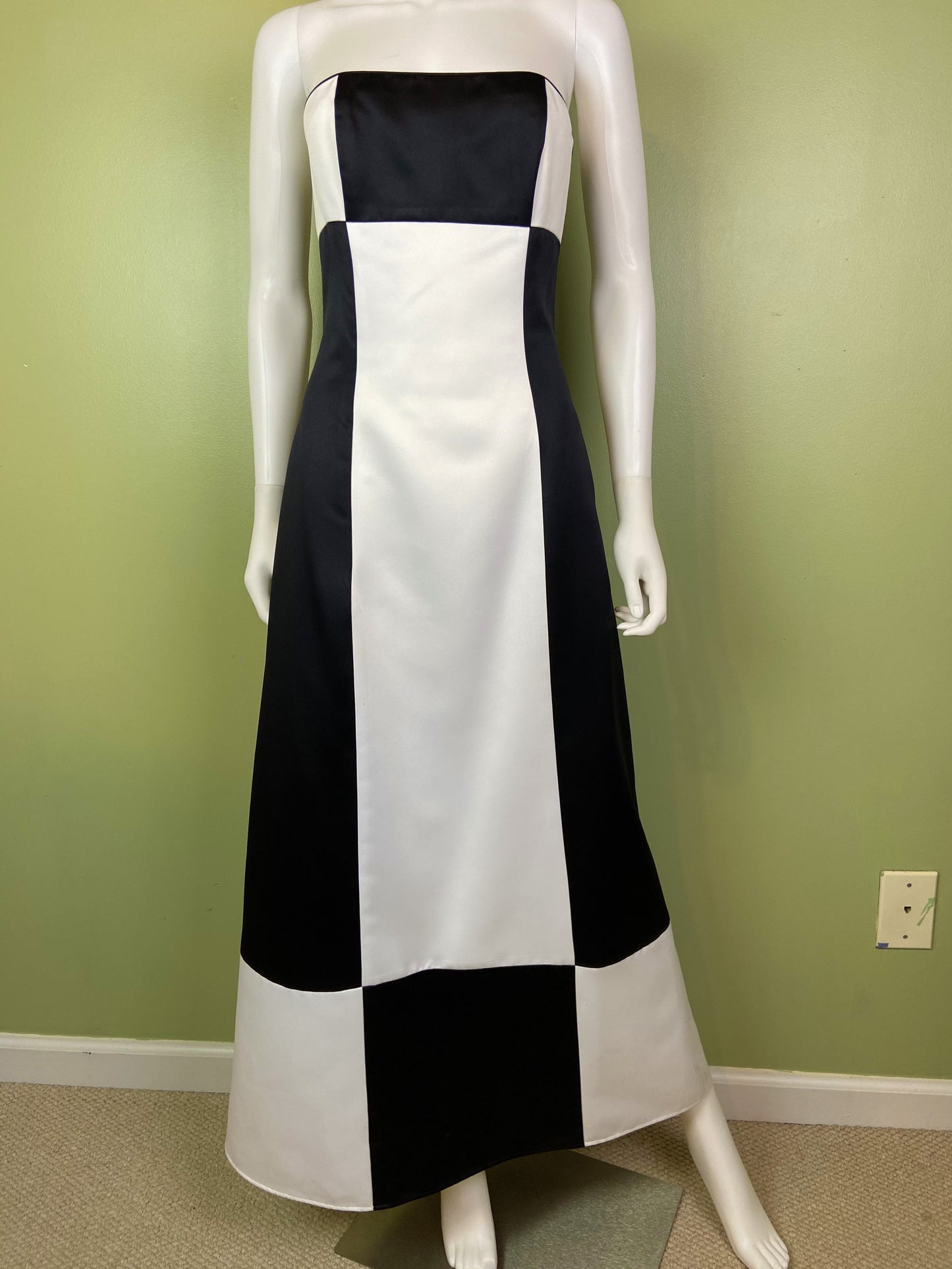 Vintage Satin Black White Checkerboard Tuxedo Gown Abby Essie