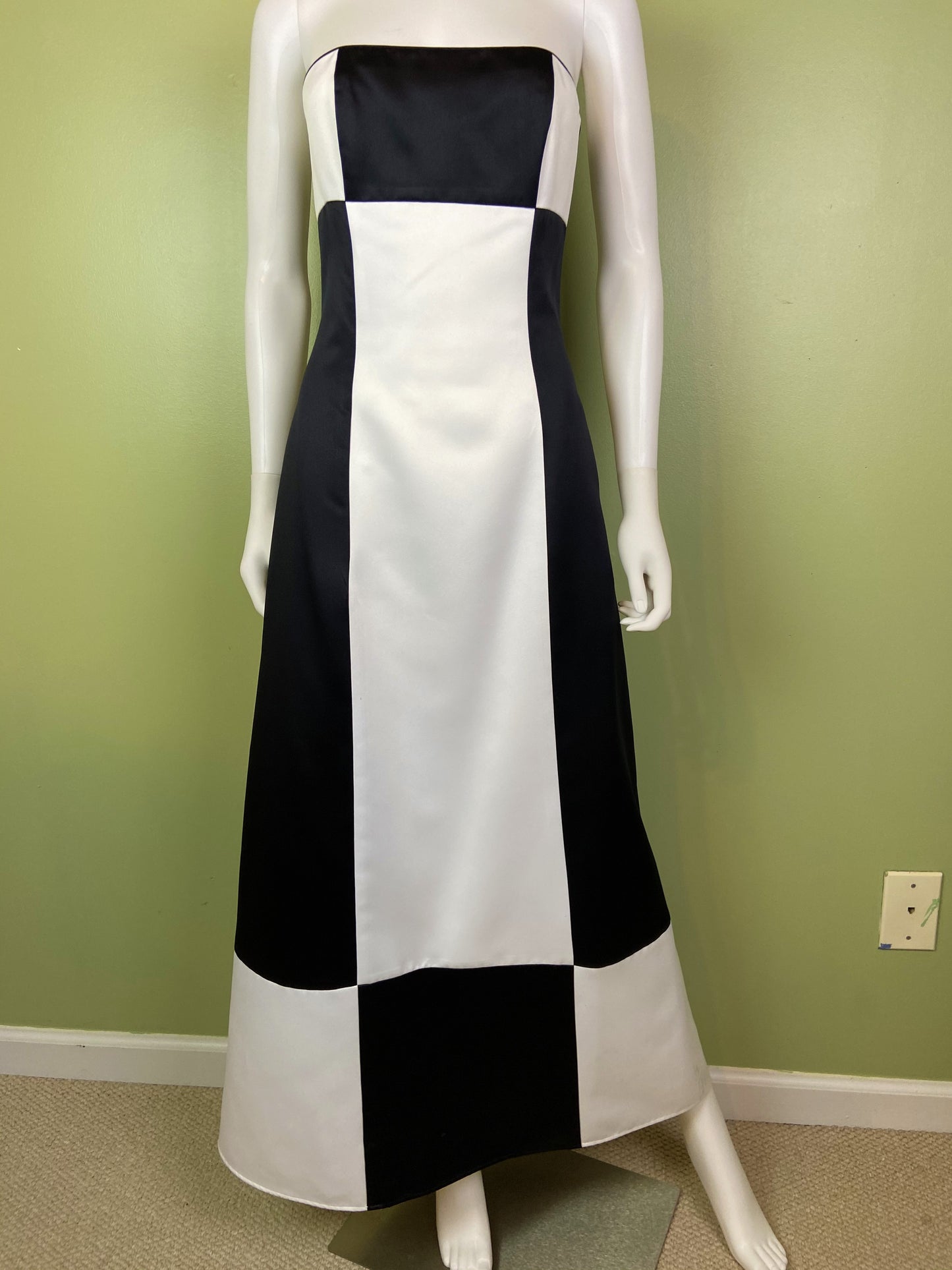 Vintage Satin Black White Checkerboard Tuxedo Gown Abby Essie