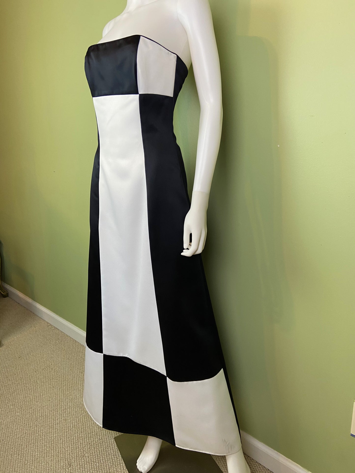 Vintage Satin Black White Checkerboard Tuxedo Gown Abby Essie