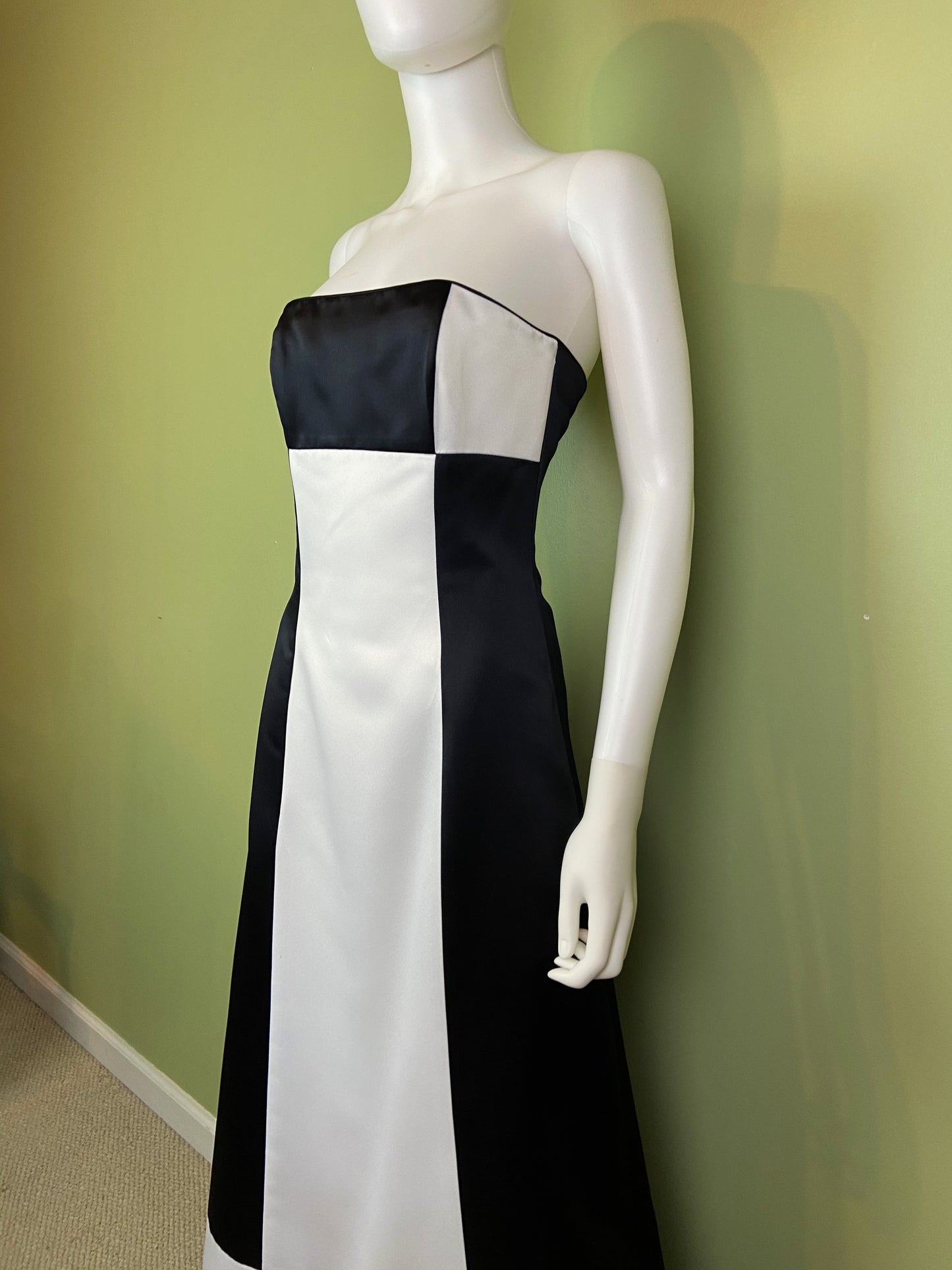 Vintage Satin Black White Checkerboard Tuxedo Gown Abby Essie