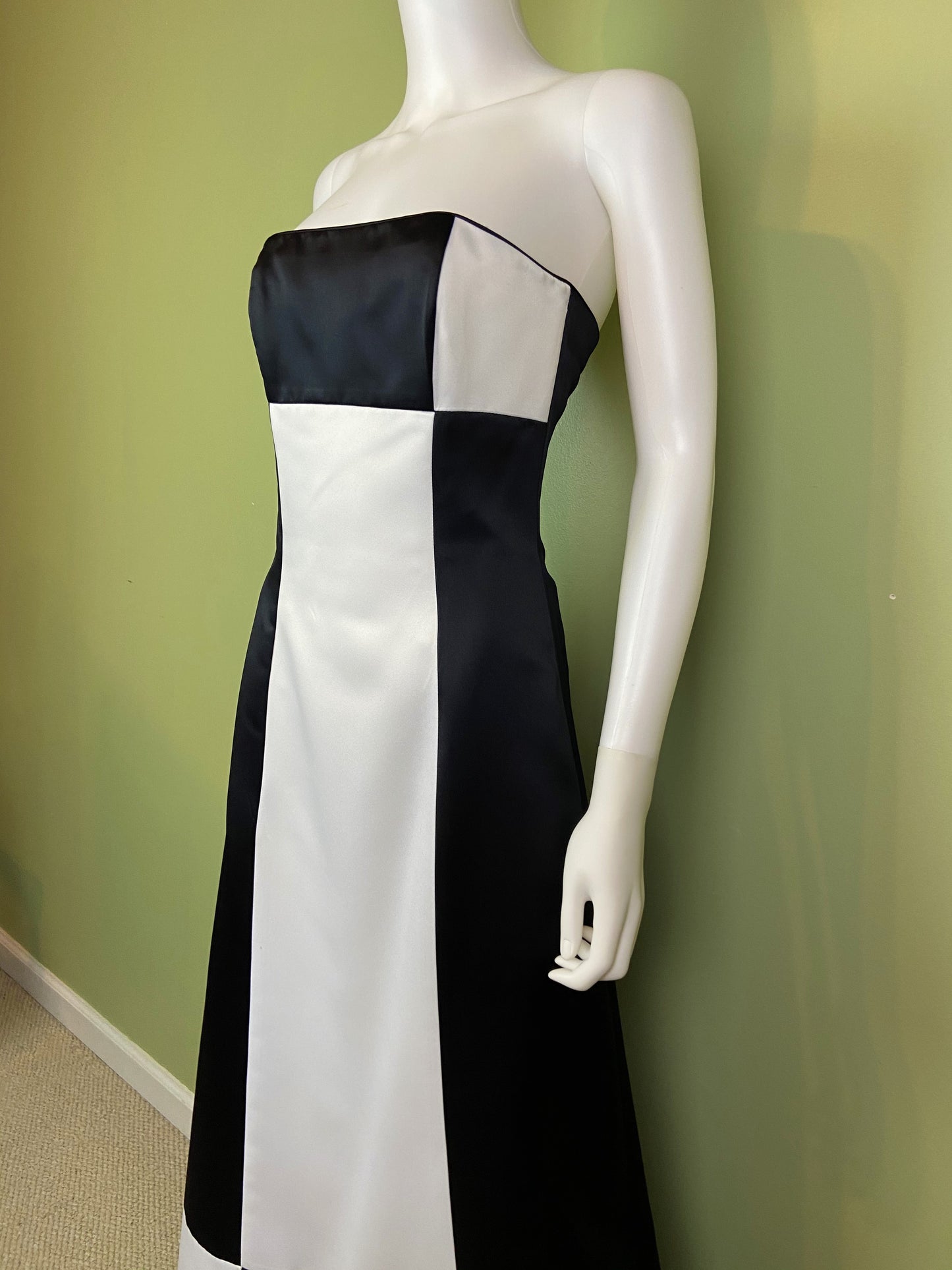 Vintage Satin Black White Checkerboard Tuxedo Gown Abby Essie