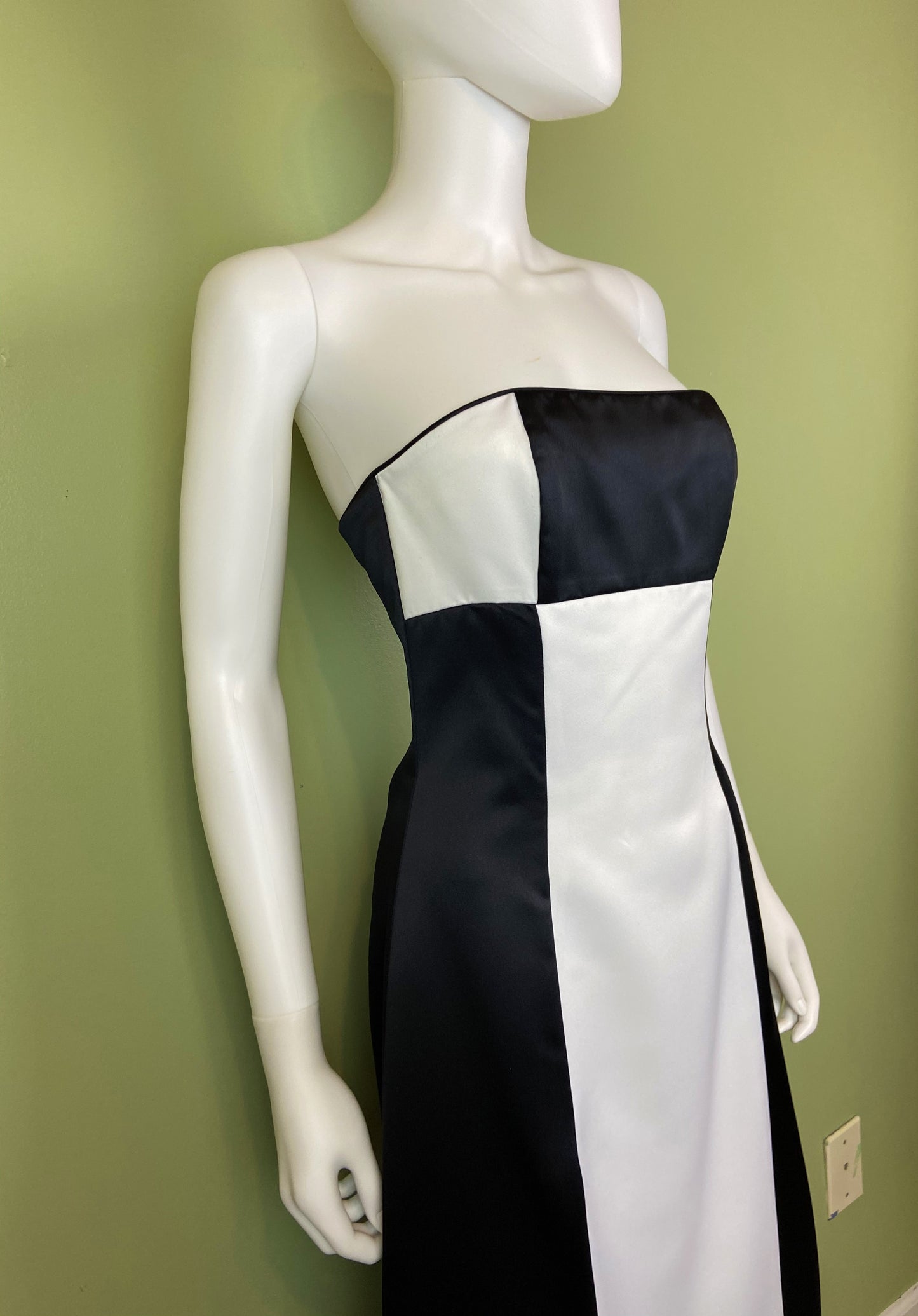 Vintage Satin Black White Checkerboard Tuxedo Gown Abby Essie