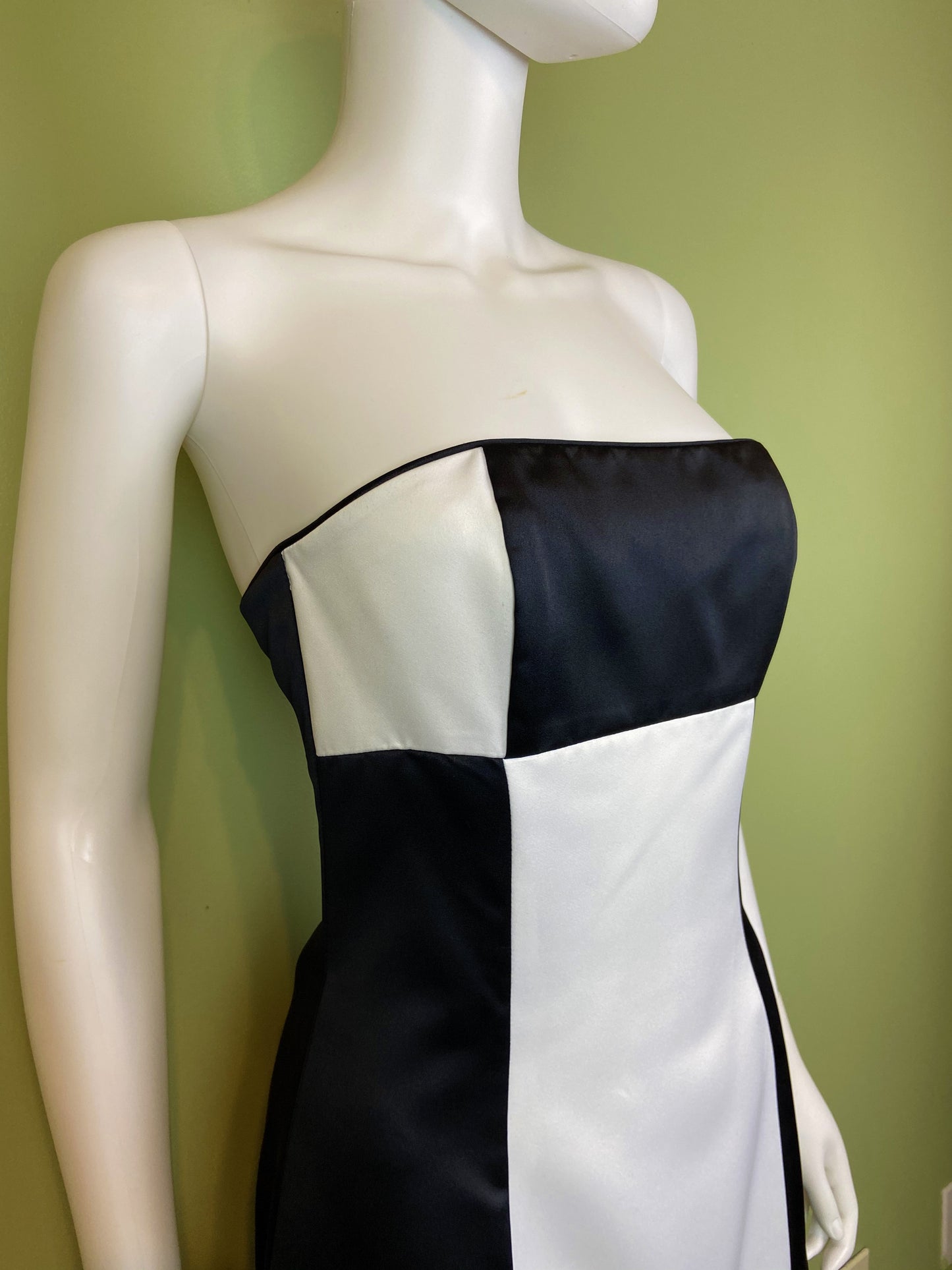 Vintage Satin Black White Checkerboard Tuxedo Gown Abby Essie