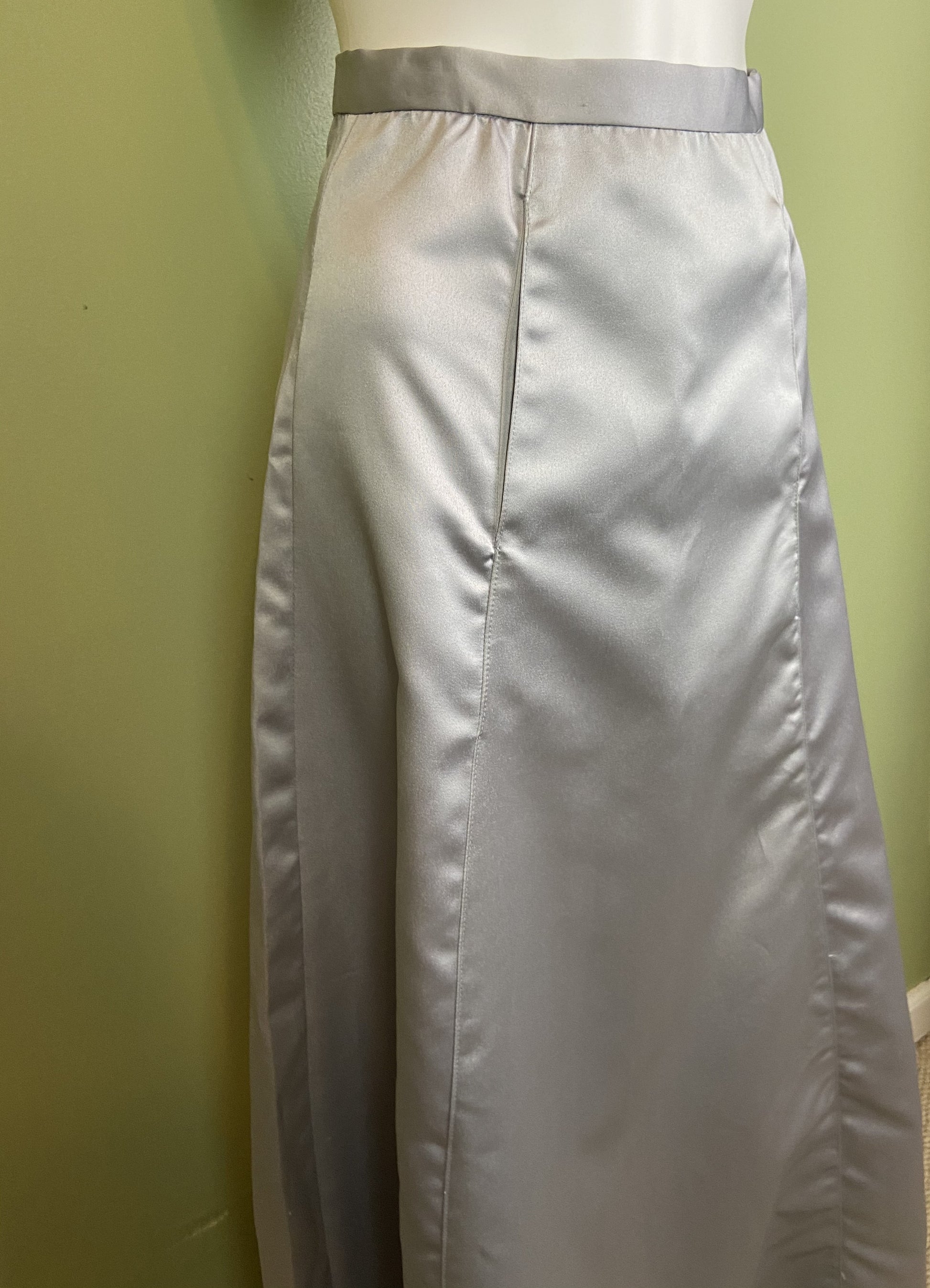 Vintage Silver Satin Tuxedo A-Line Maxi Skirt Abby Essie