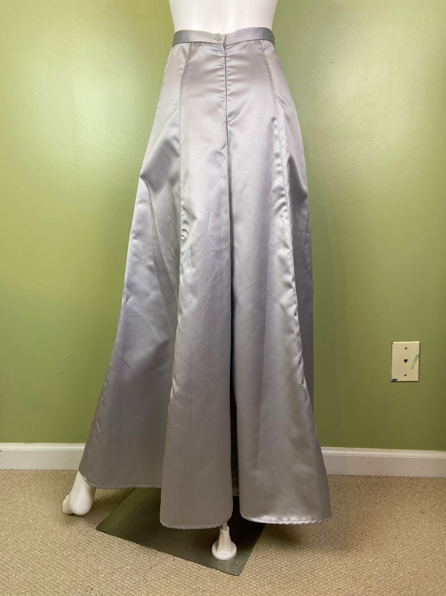 Vintage Silver Satin Tuxedo A-Line Maxi Skirt Abby Essie