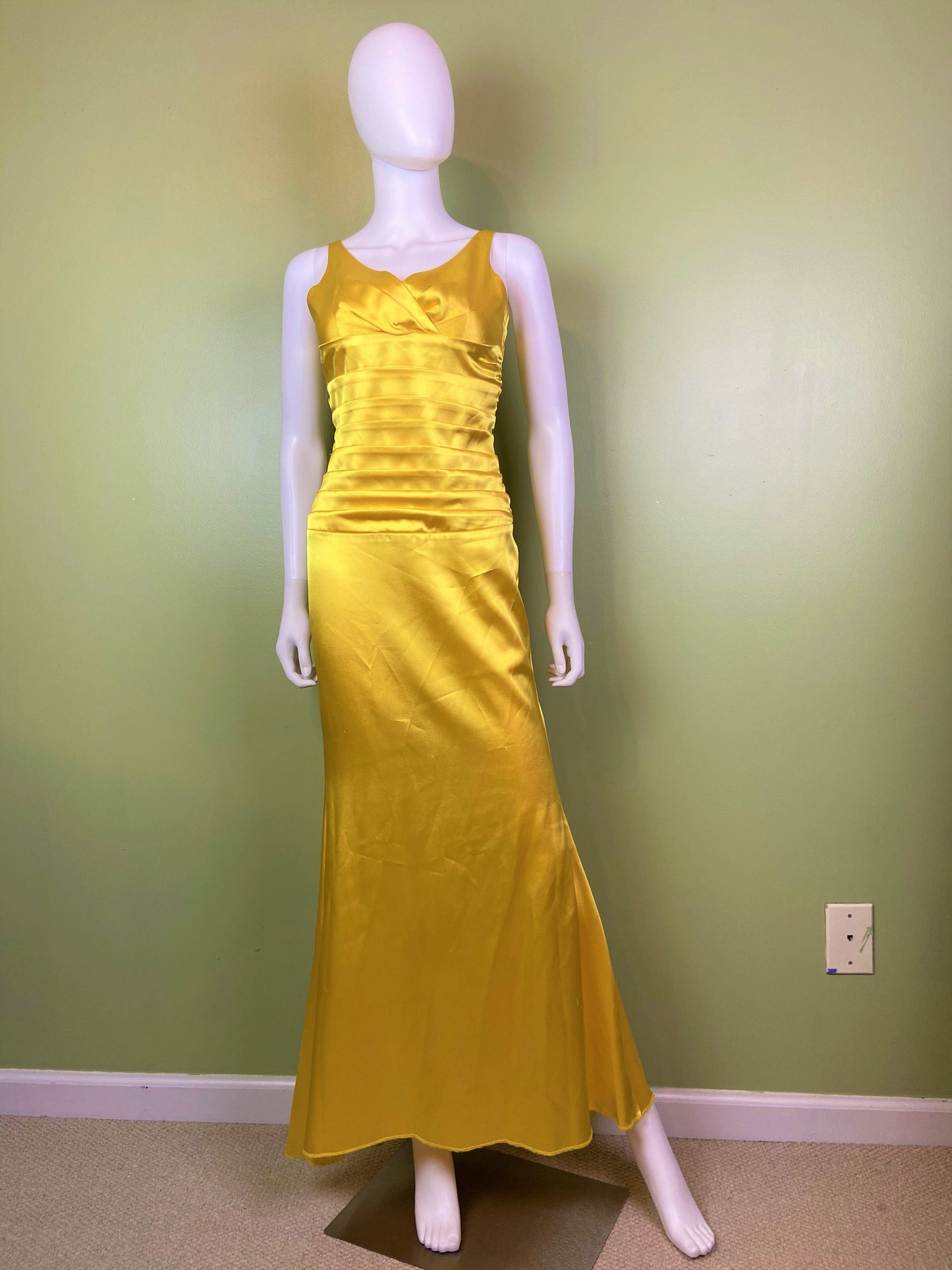Golden Yellow Satin Pleated Tuxedo Gown Abby Essie