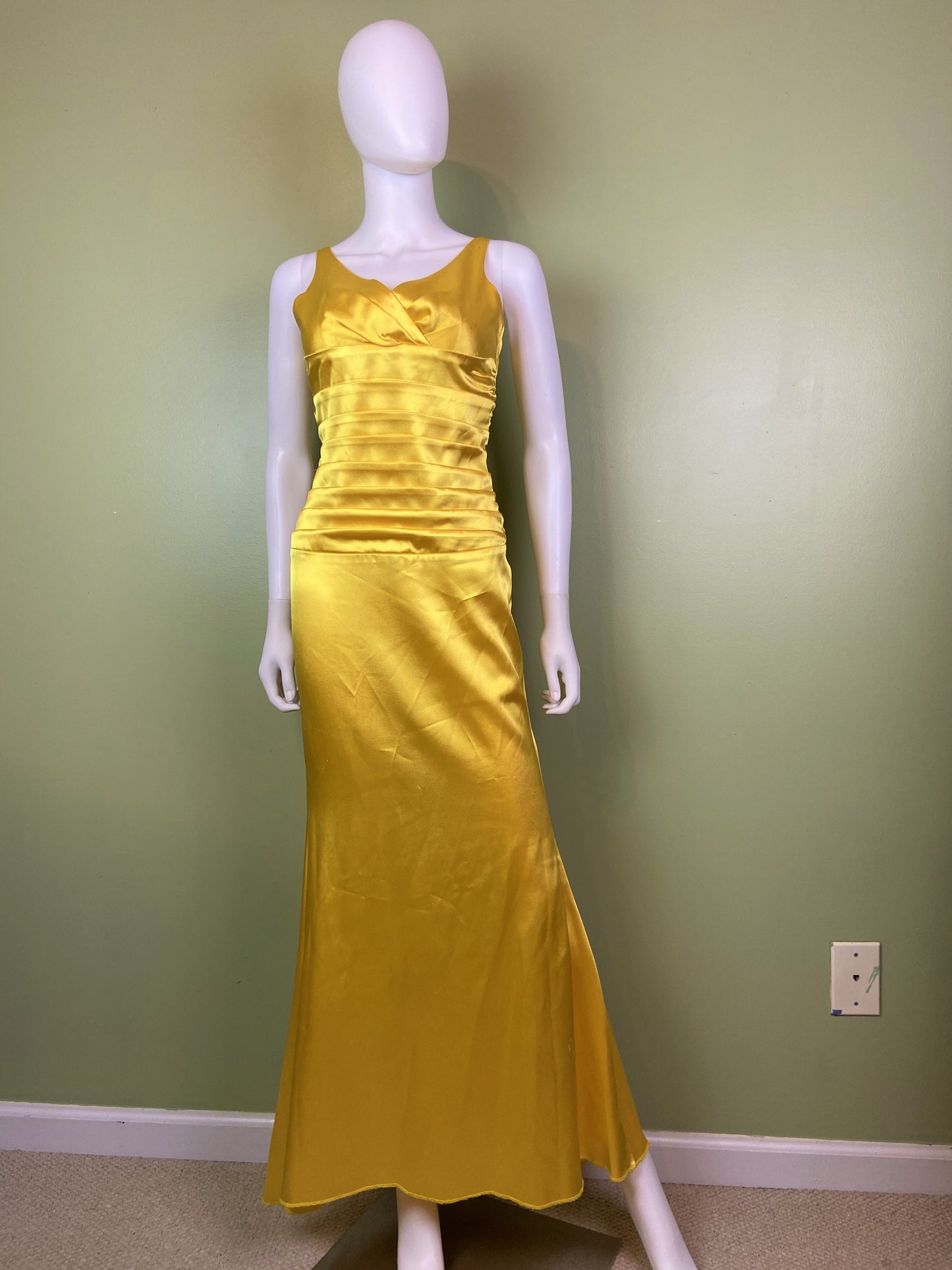 Golden Yellow Satin Pleated Tuxedo Gown Abby Essie