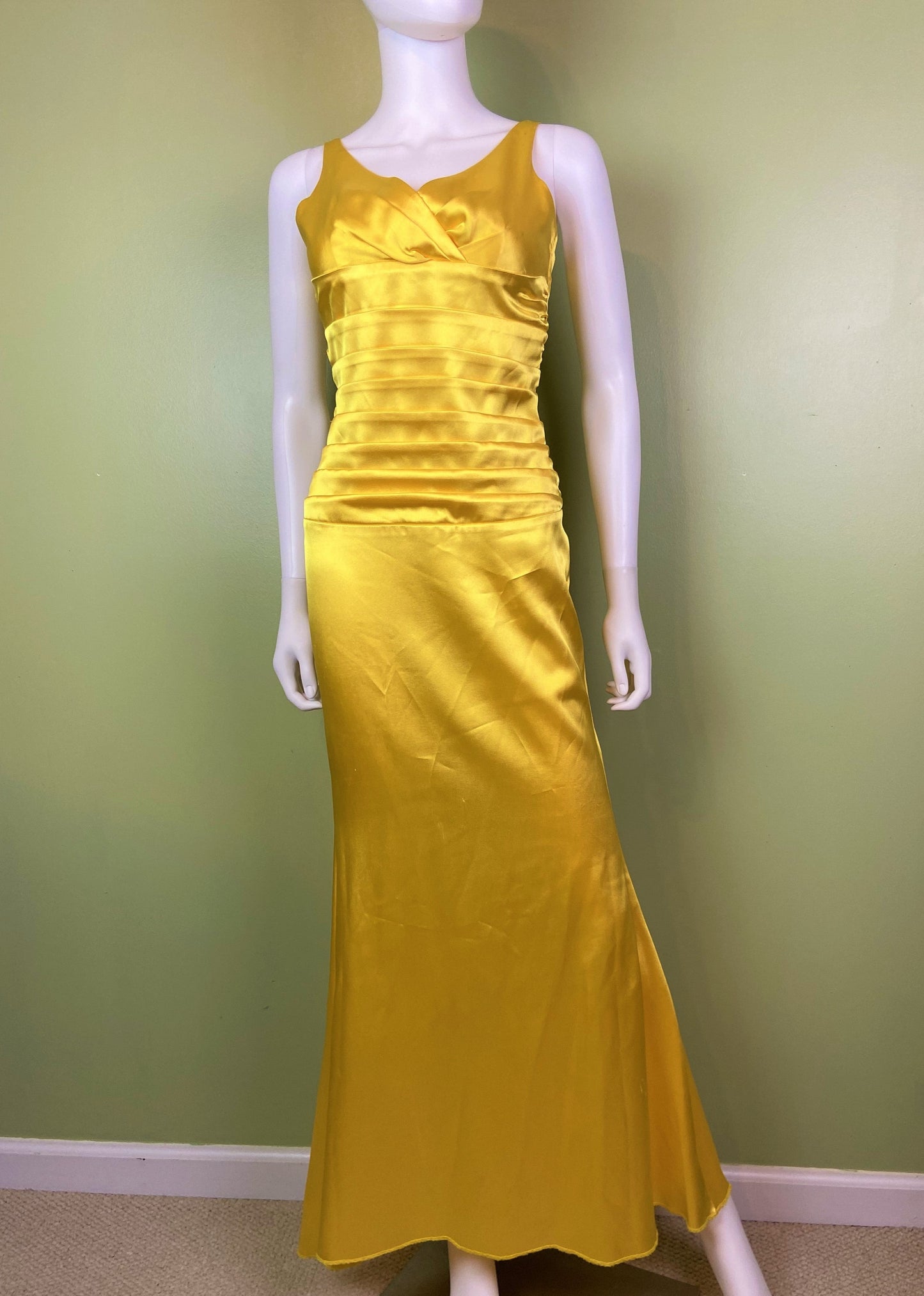 Golden Yellow Satin Pleated Tuxedo Gown Abby Essie