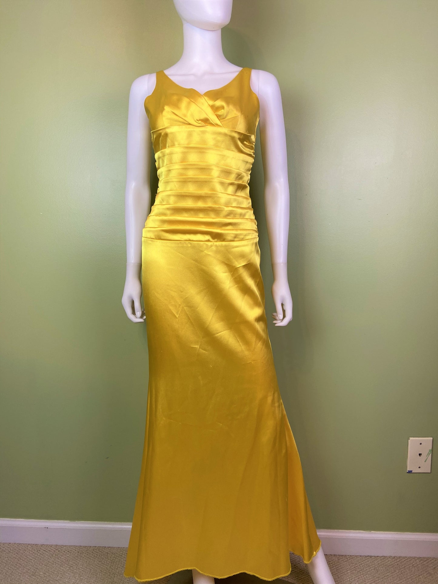 Golden Yellow Satin Pleated Tuxedo Gown Abby Essie
