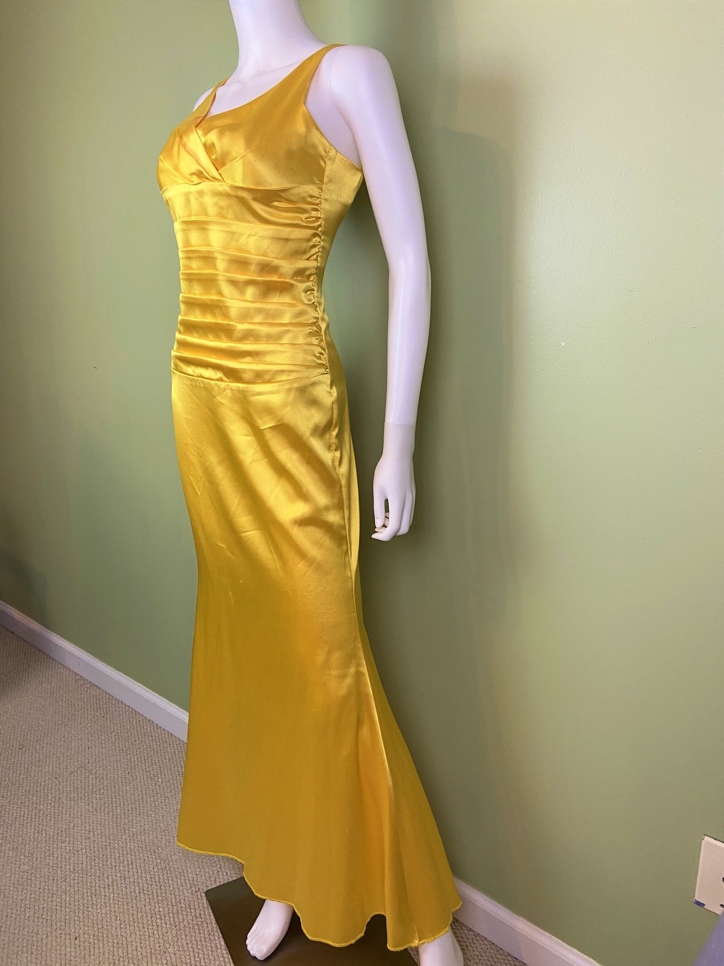 Golden Yellow Satin Pleated Tuxedo Gown Abby Essie