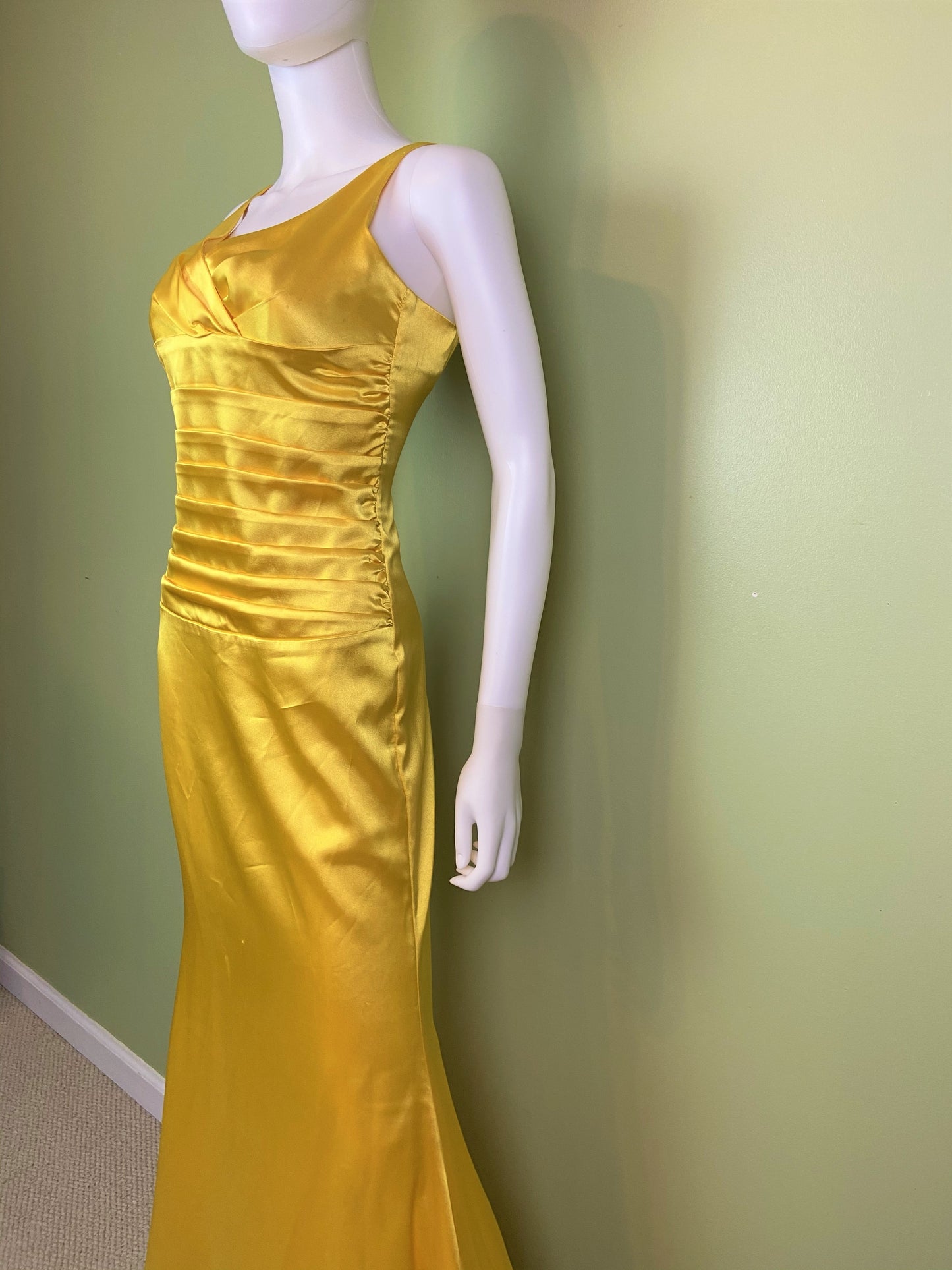 Golden Yellow Satin Pleated Tuxedo Gown Abby Essie