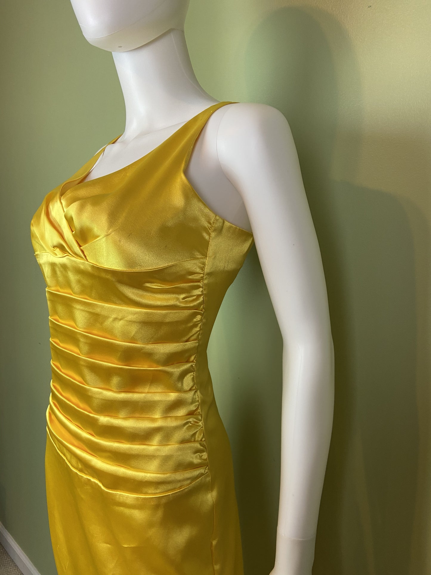 Golden Yellow Satin Pleated Tuxedo Gown Abby Essie