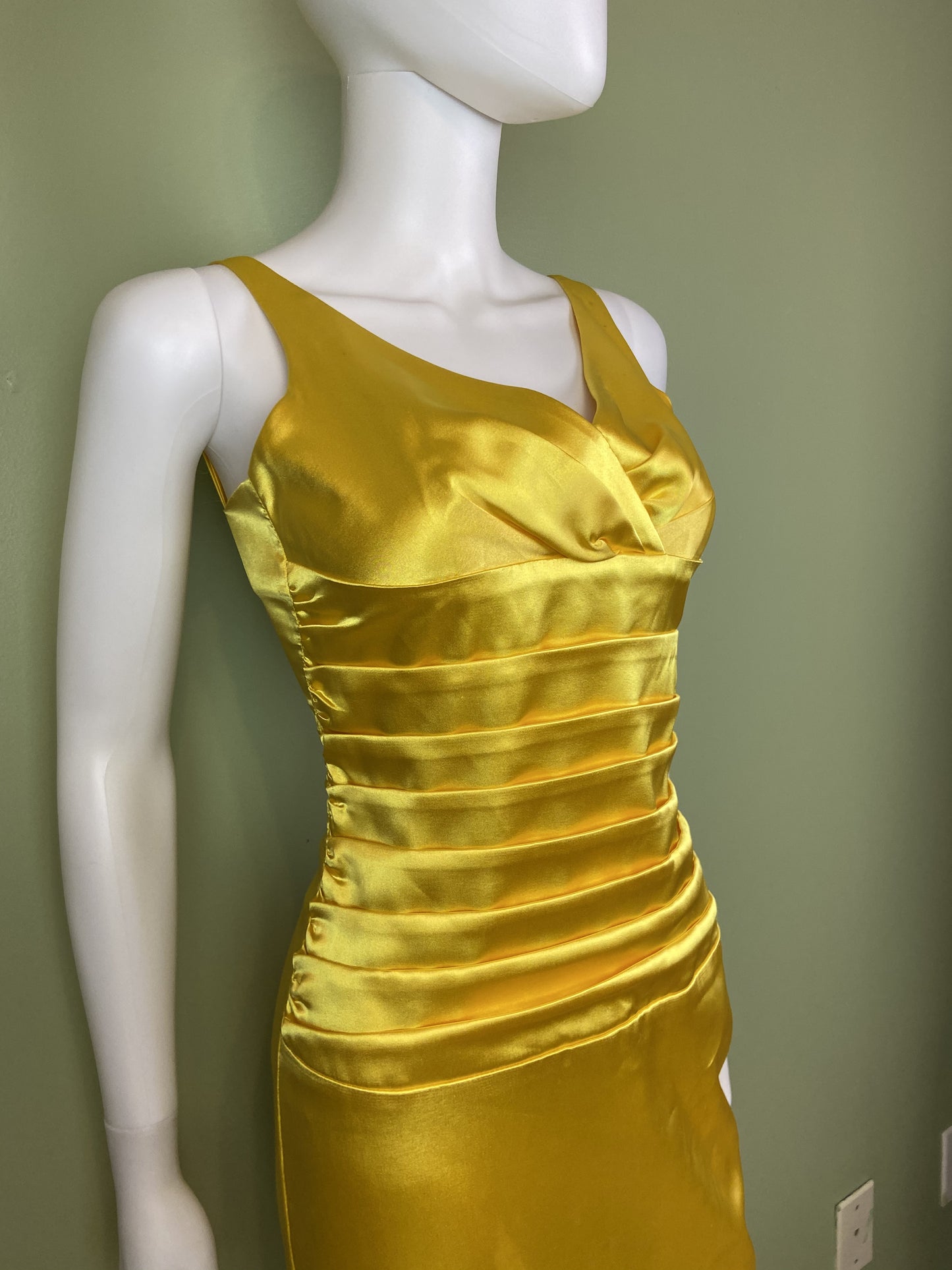 Golden Yellow Satin Pleated Tuxedo Gown Abby Essie