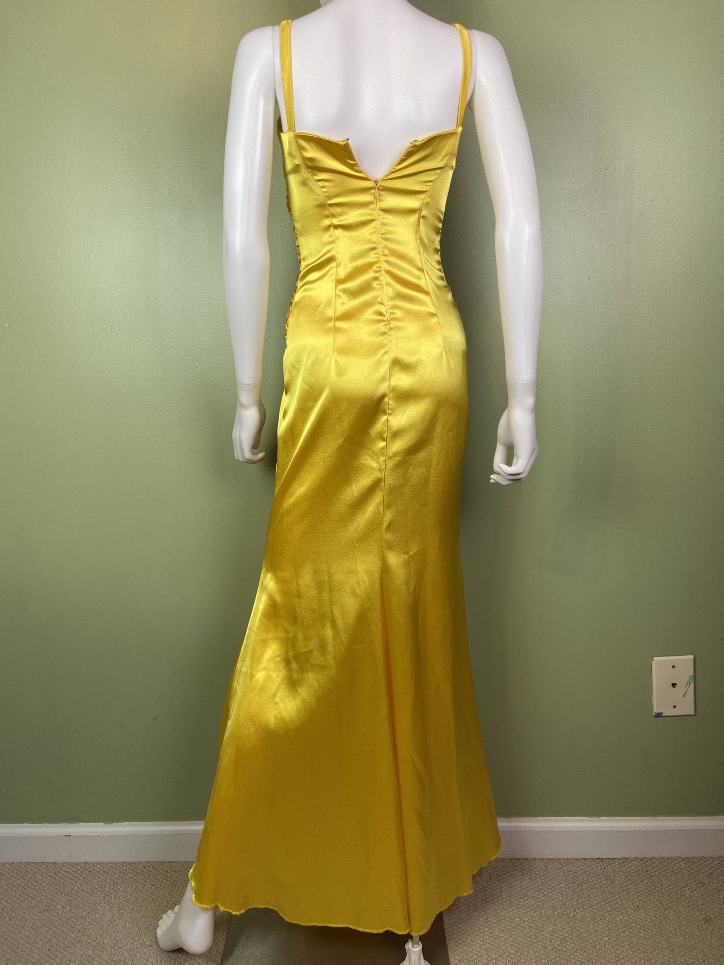 Golden Yellow Satin Pleated Tuxedo Gown Abby Essie