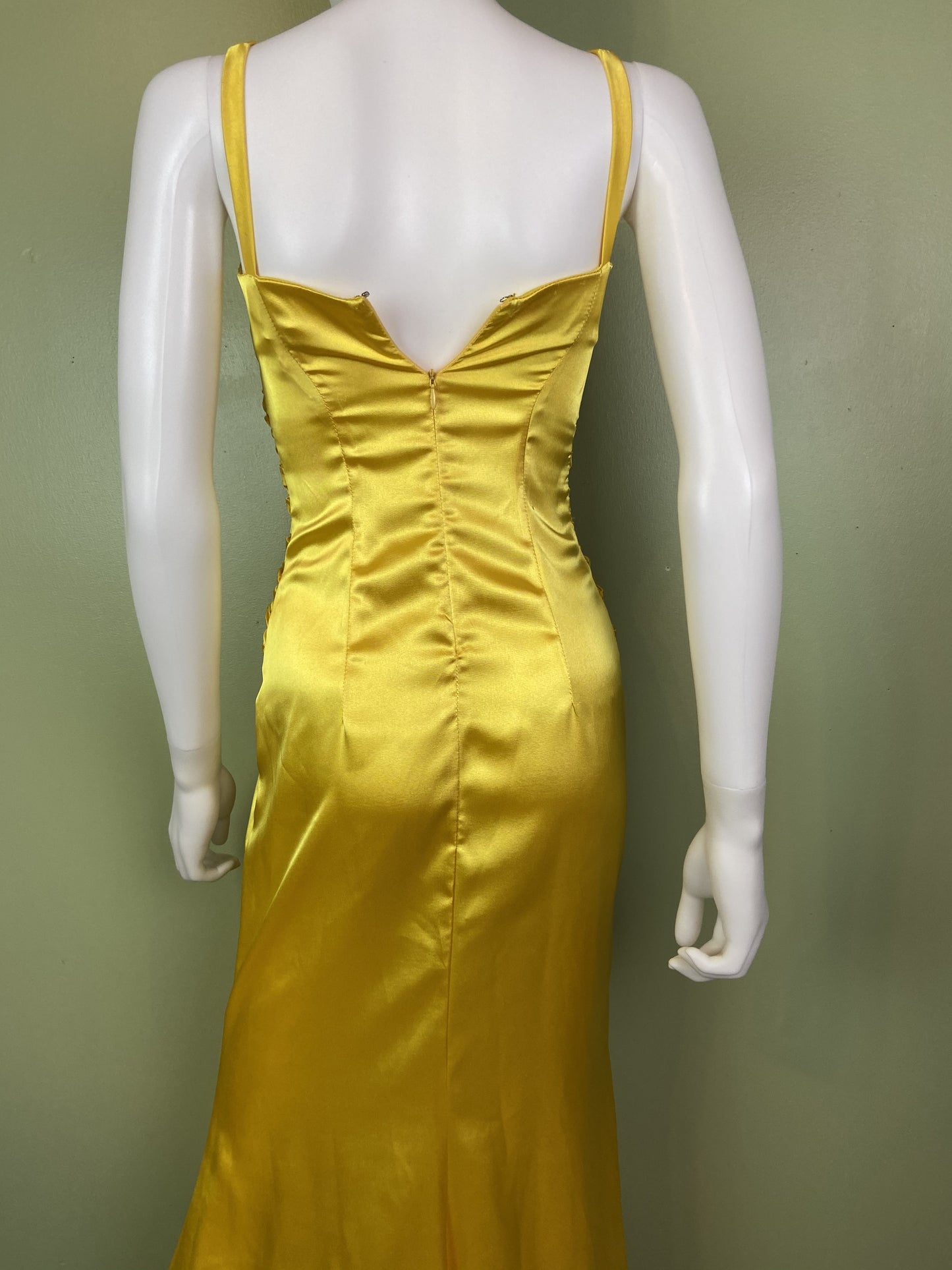 Golden Yellow Satin Pleated Tuxedo Gown Abby Essie