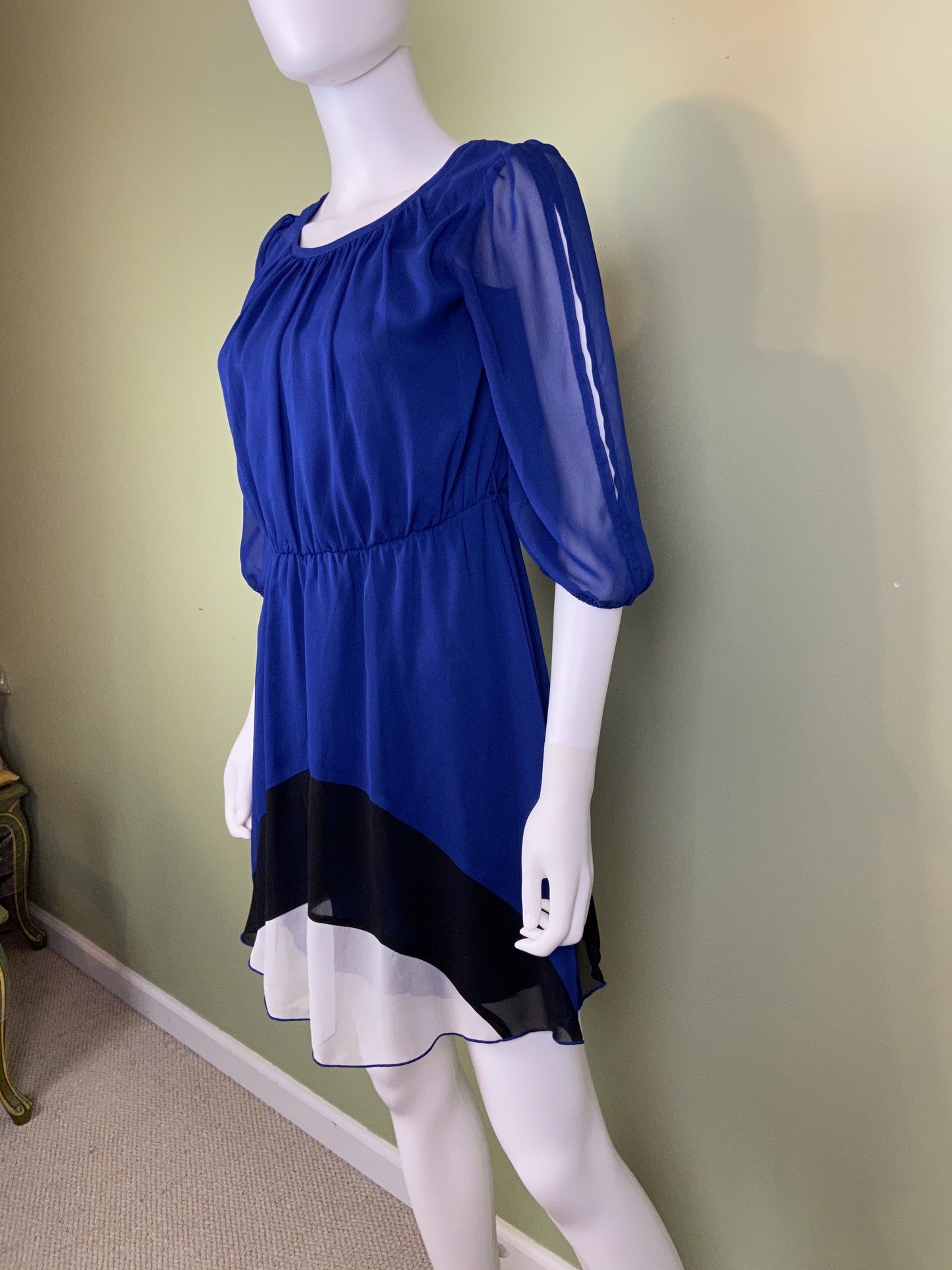 Mod Blue Silky Layered Black & White Dress Abby Essie