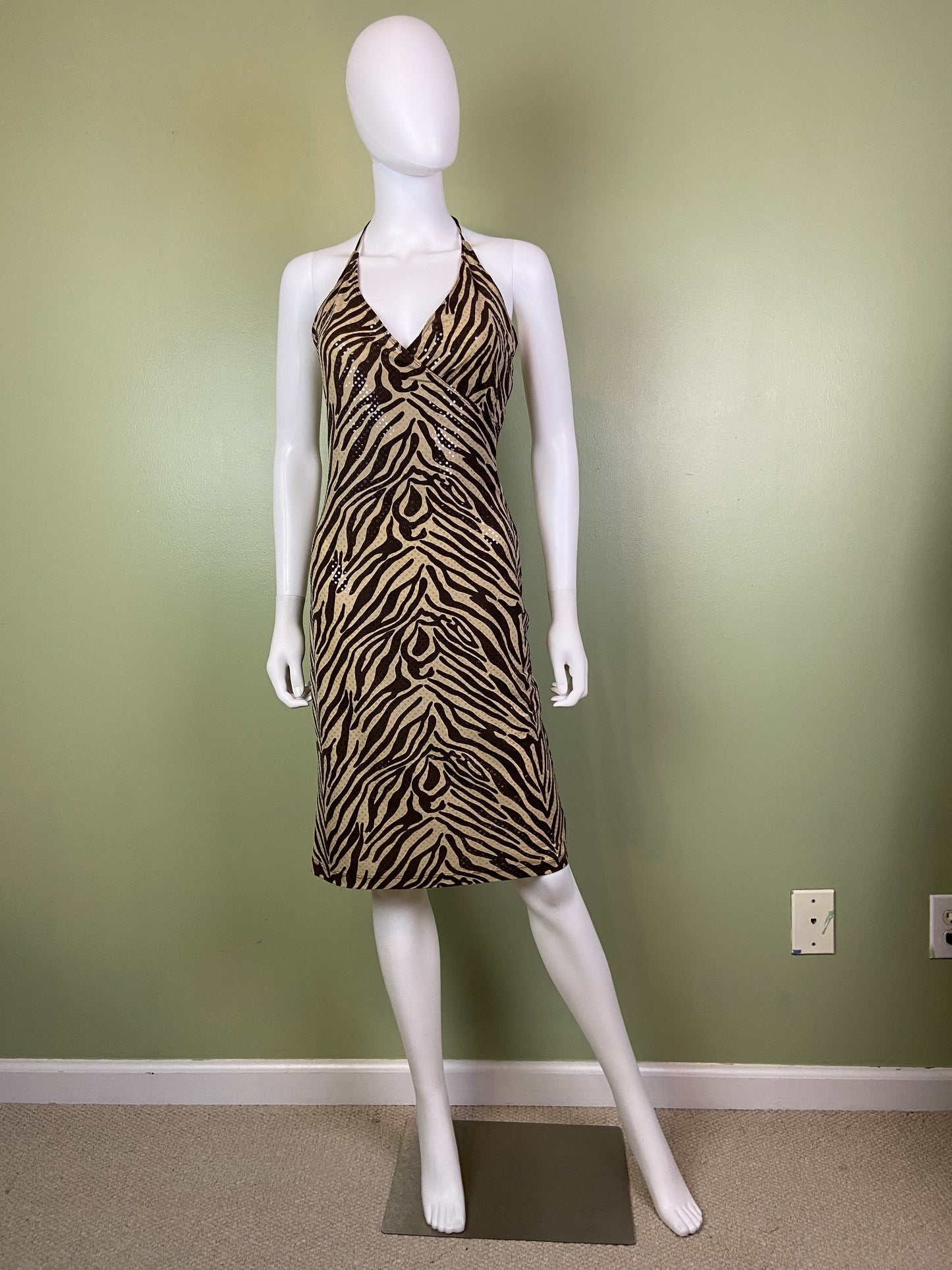 Vintage Brown Cheetah Print Sequin Stretch Wrap Dress Abby Essie