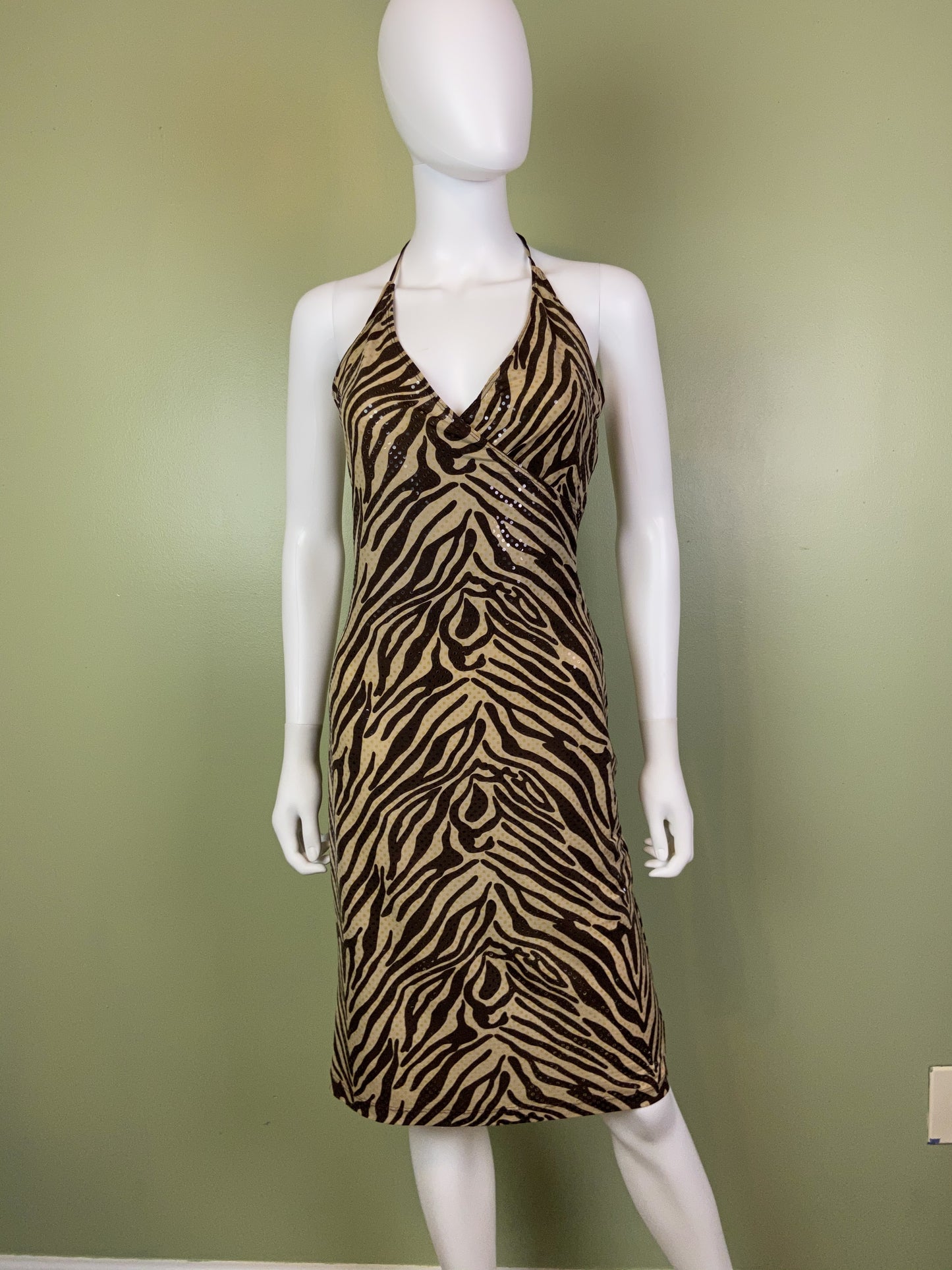 Vintage Brown Cheetah Print Sequin Stretch Wrap Dress Abby Essie