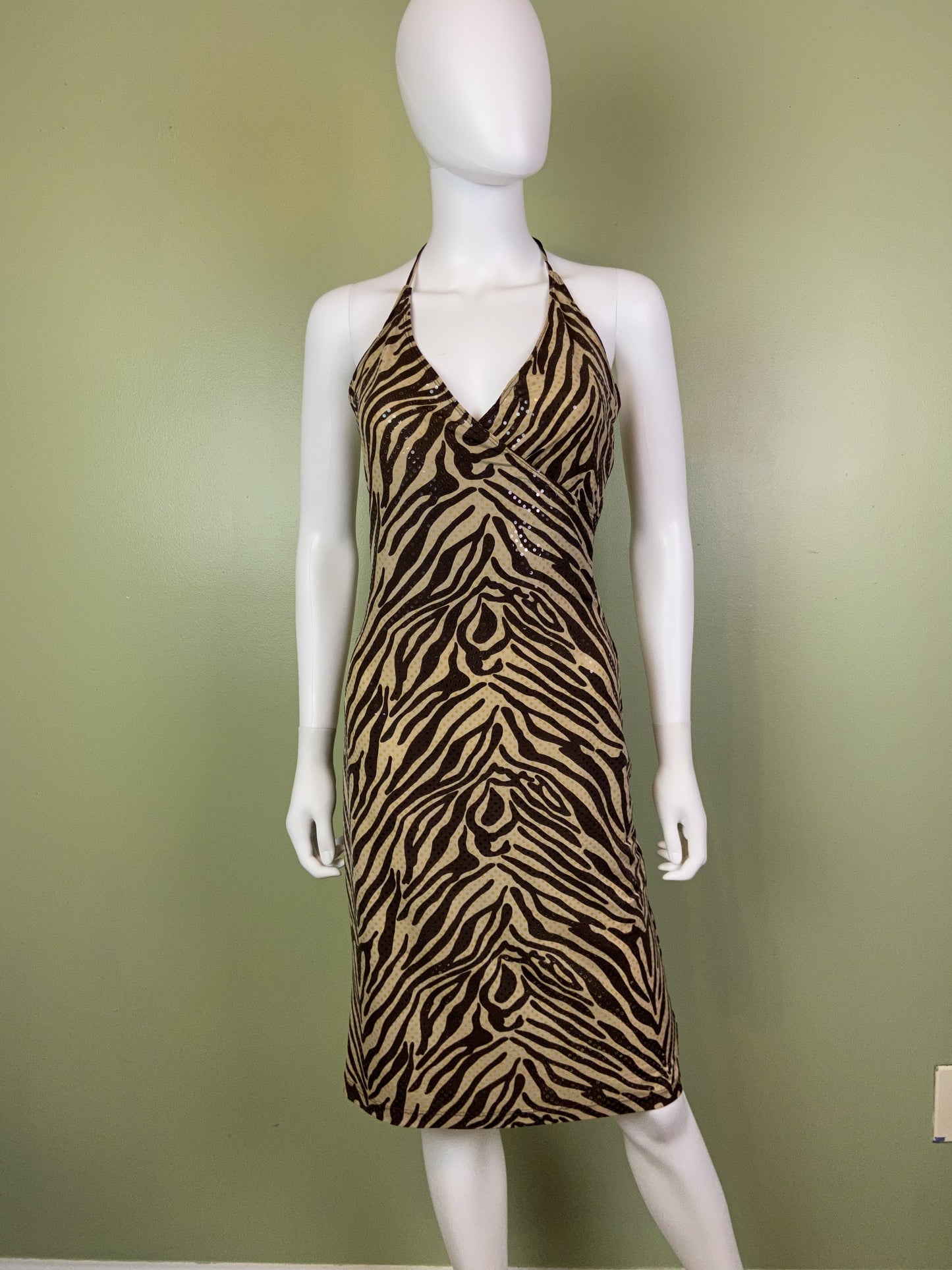 Vintage Brown Cheetah Print Sequin Stretch Wrap Dress Abby Essie