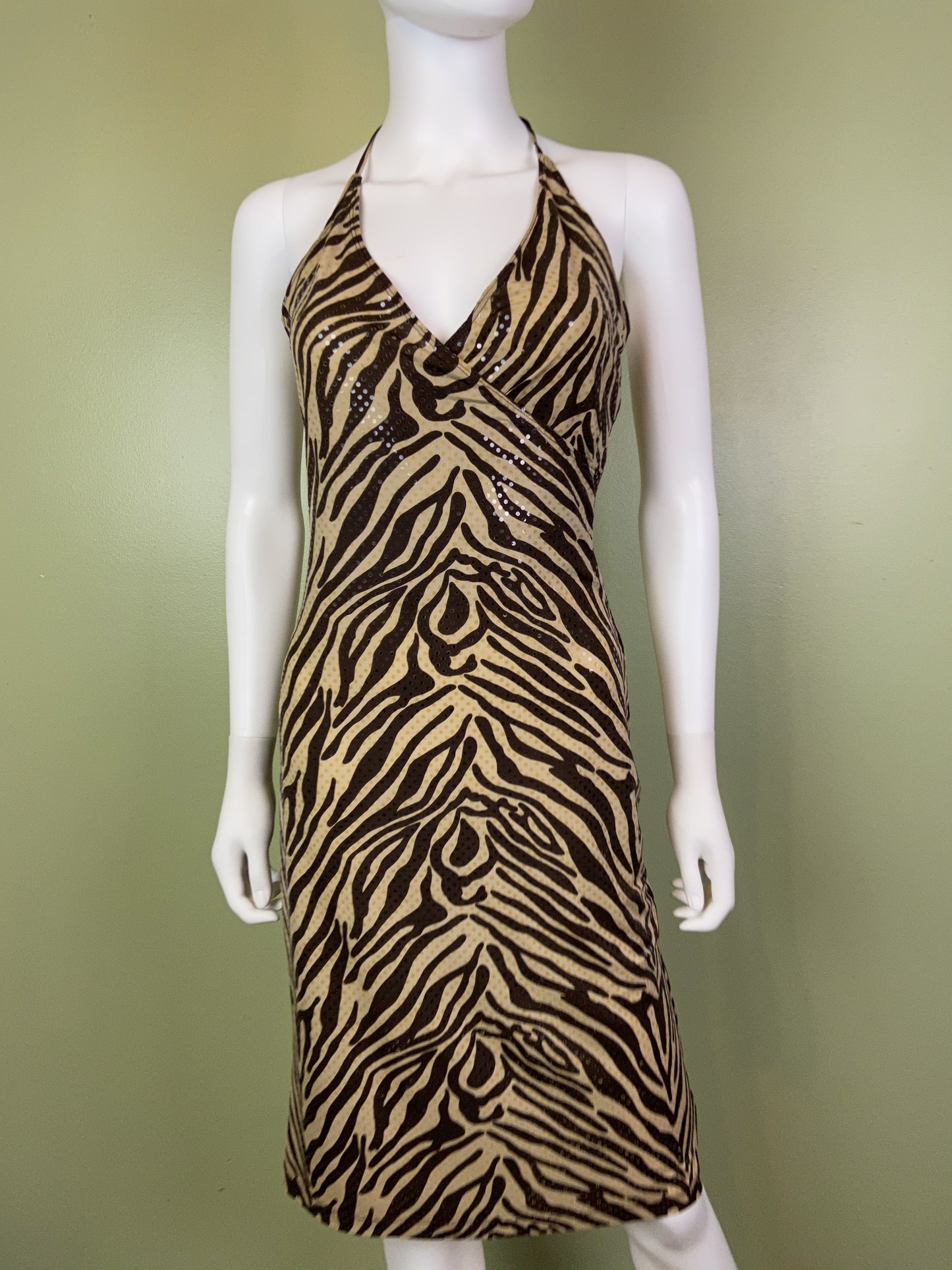 Vintage Brown Cheetah Print Sequin Stretch Wrap Dress Abby Essie