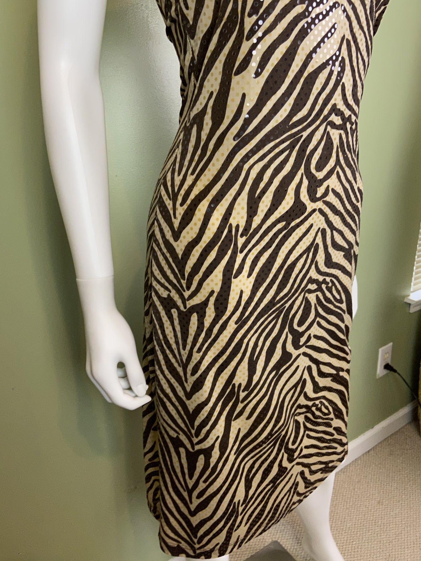 Vintage Brown Cheetah Print Sequin Stretch Wrap Dress Abby Essie