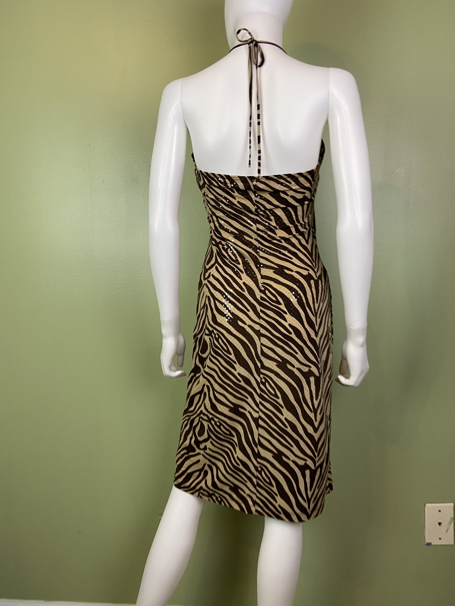 Vintage Brown Cheetah Print Sequin Stretch Wrap Dress Abby Essie