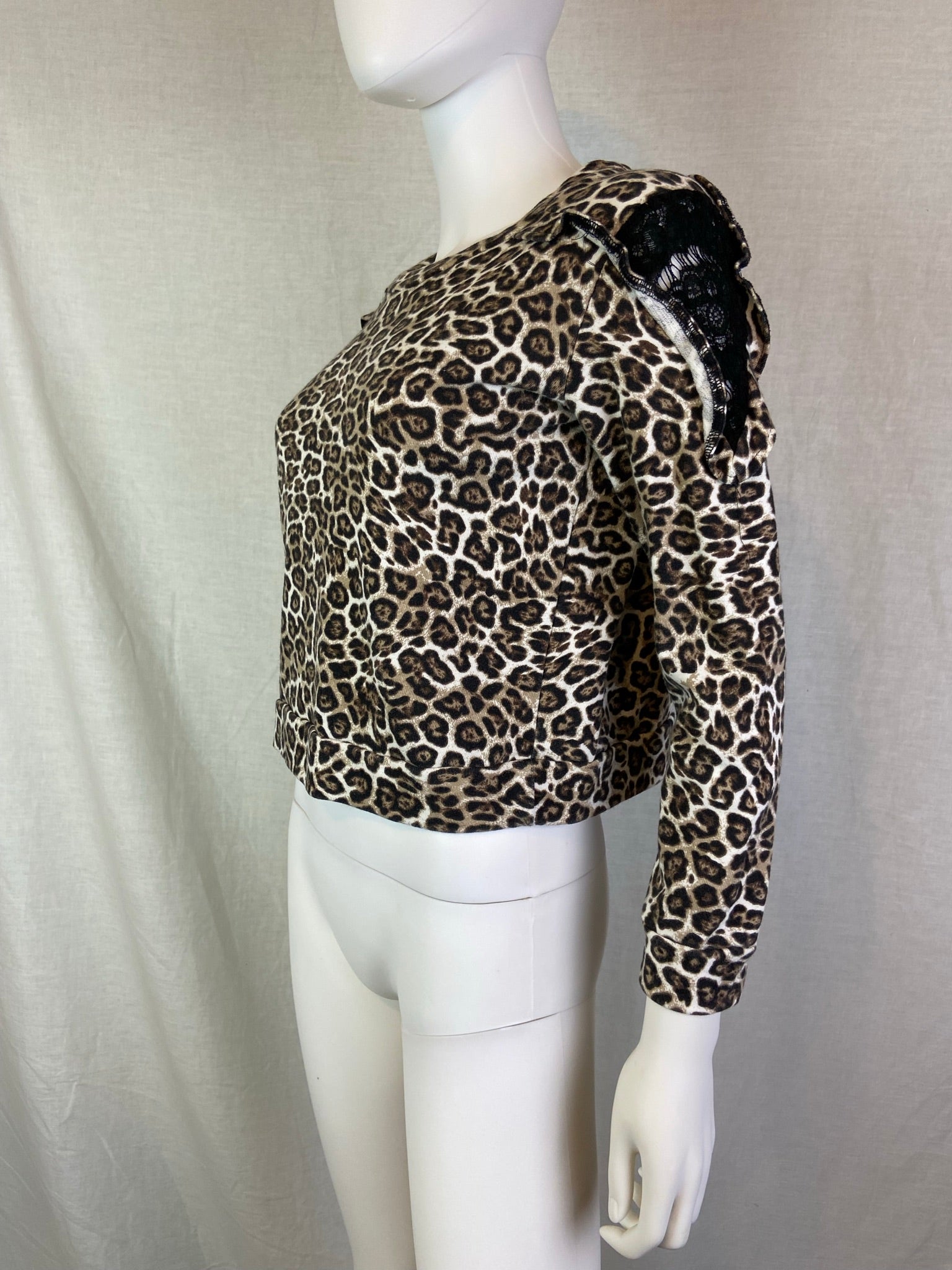 Tinsey Brown Tan Black Cheetah Lace Sweatshirt Top ABBY ESSIE STUDIOS