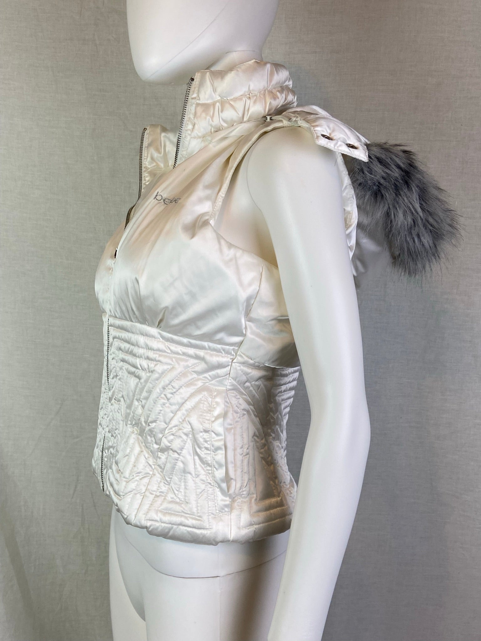 Bebe White Silver Fur Hooded Puffer Vest NWT ABBY ESSIE STUDIOS