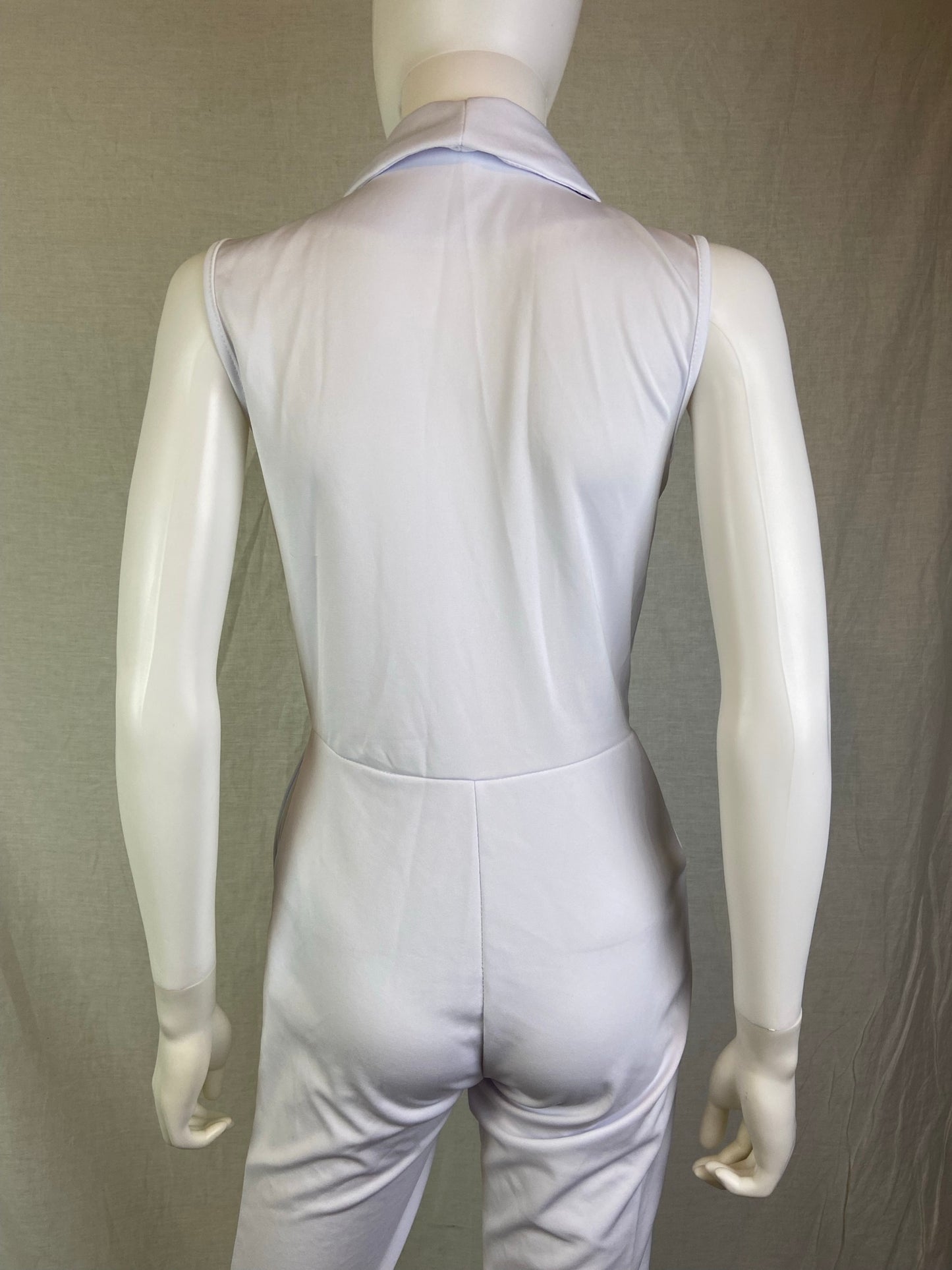 White Sleeveless Collar Pantsuit ABBY ESSIE STUDIOS
