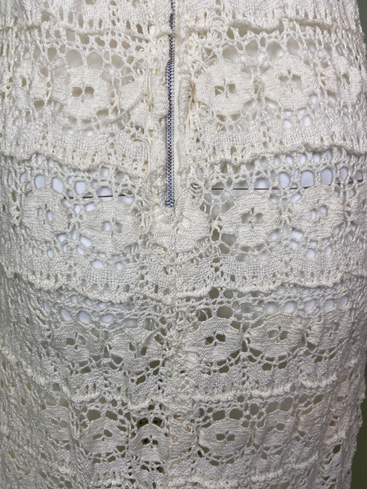 Vintage Bespoke Hand Knit Cream White Lace Crochet Gown Abby Essie