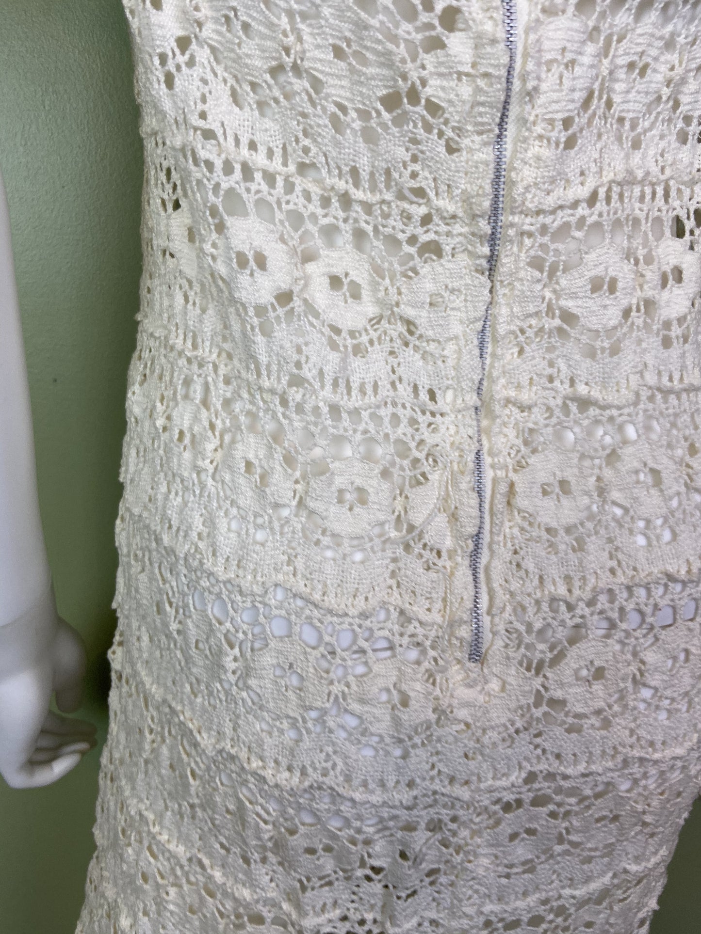 Vintage Bespoke Hand Knit Cream White Lace Crochet Gown Abby Essie