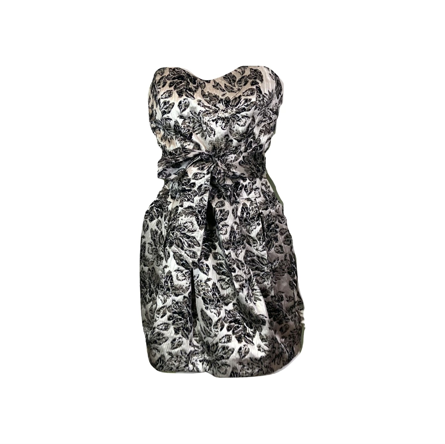 Silver Lame Black Floral Strapless Bustier Bubble Dress Abby Essie