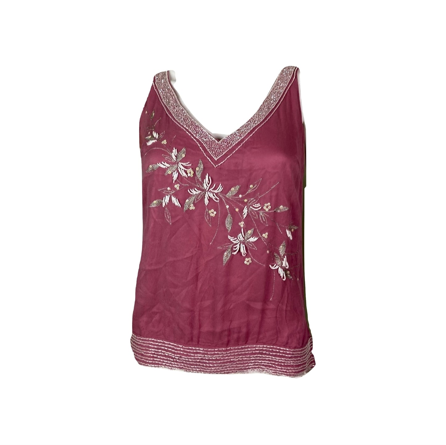 Pink Silk Beaded Sequin Tank Top Abby Essie