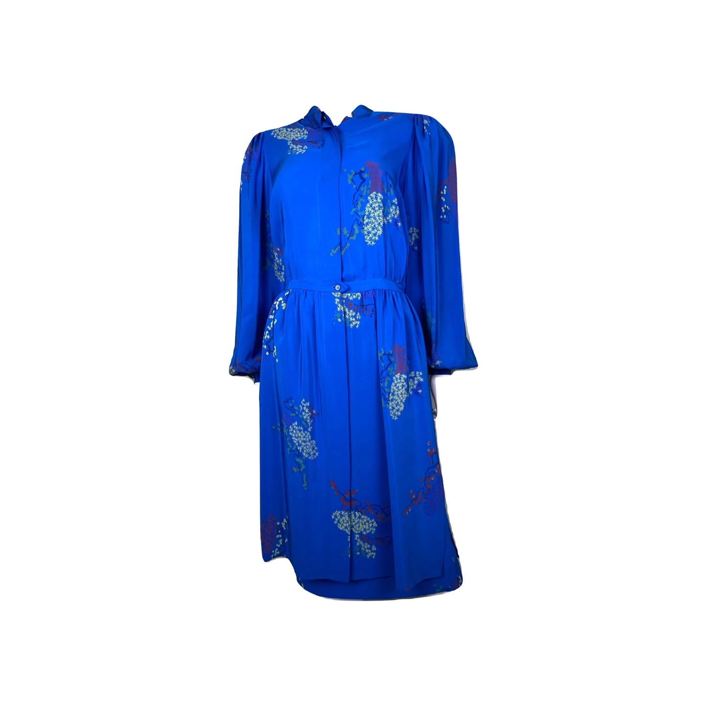 LANVIN Vintage Floral Royal Blue Silk Dress with Skirt Abby Essie