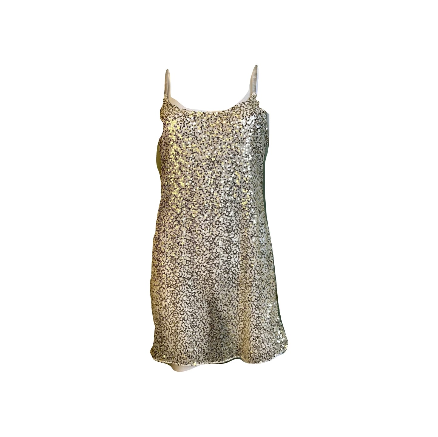 Sheer White Gold Sequin Stretch Cami Lingerie Mini Dress ABBY ESSIE Designer & Vintage