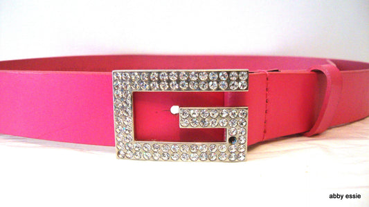 GUESS BLING RHINESTONE HOT PINK LEATHER BELT
